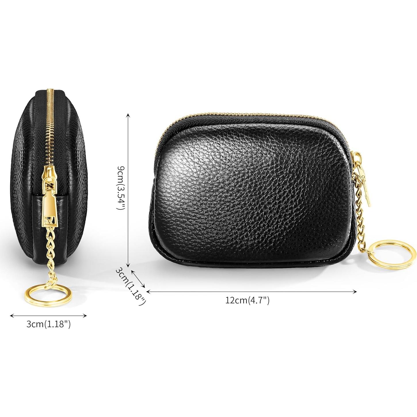 Monedero de Cuero Genuino Negro para Mujeres con Llave