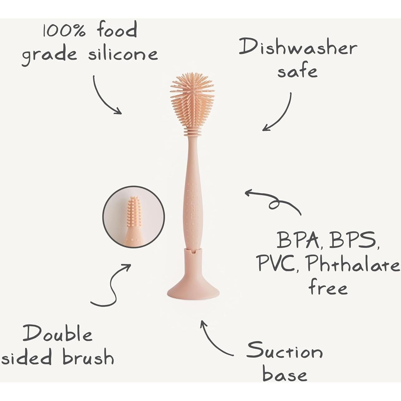 Cepillo de Biberón Mushie Rubor | Silicona Suave 2 en 1