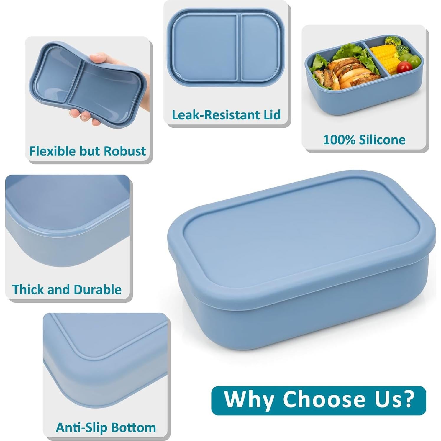 Caja Bento de Silicona Annaklin 32oz 2 Compartimentos Azul