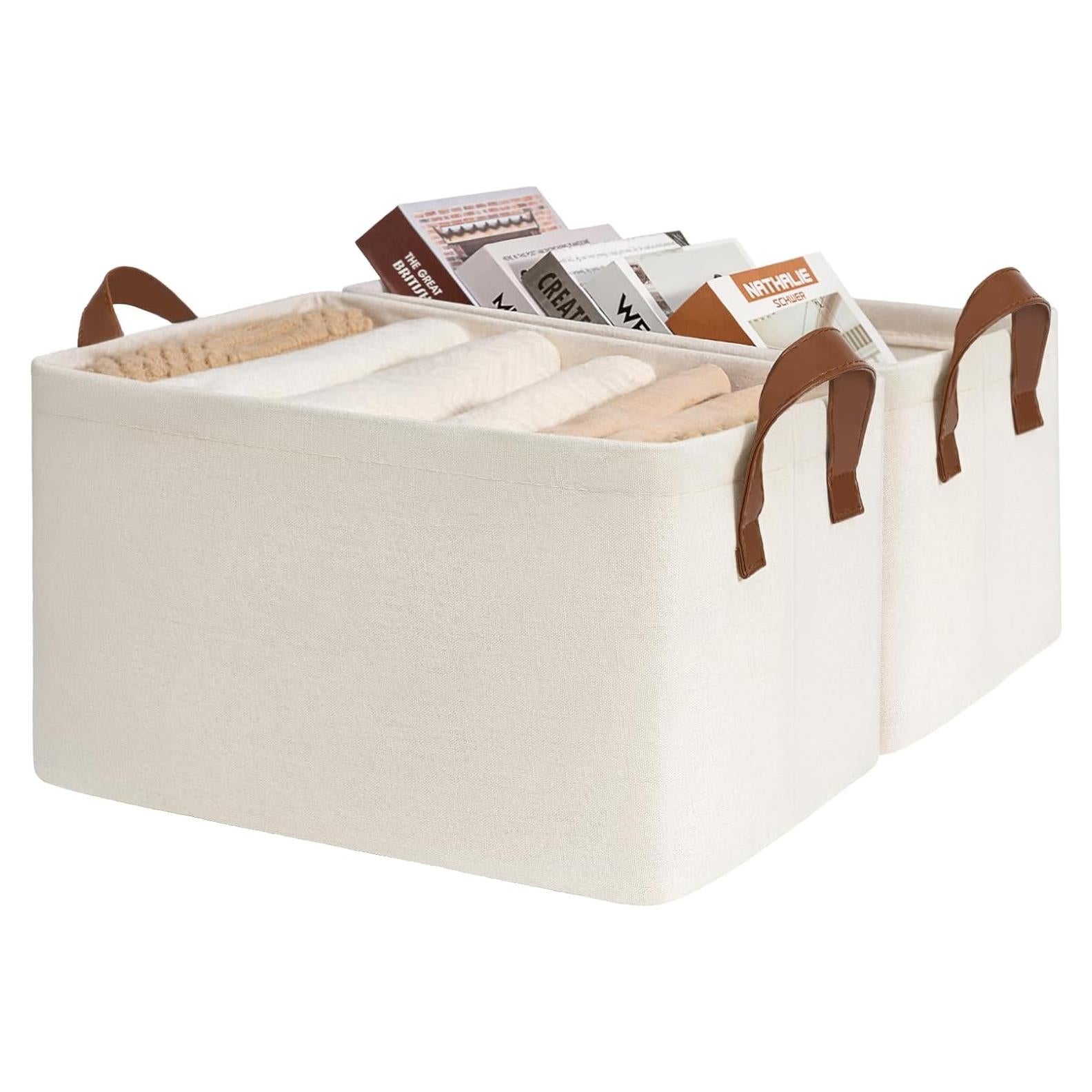 Cestas de Almacenamiento CHICVITA Plegables Beige 37.5x26x21cm - Paquete de 2