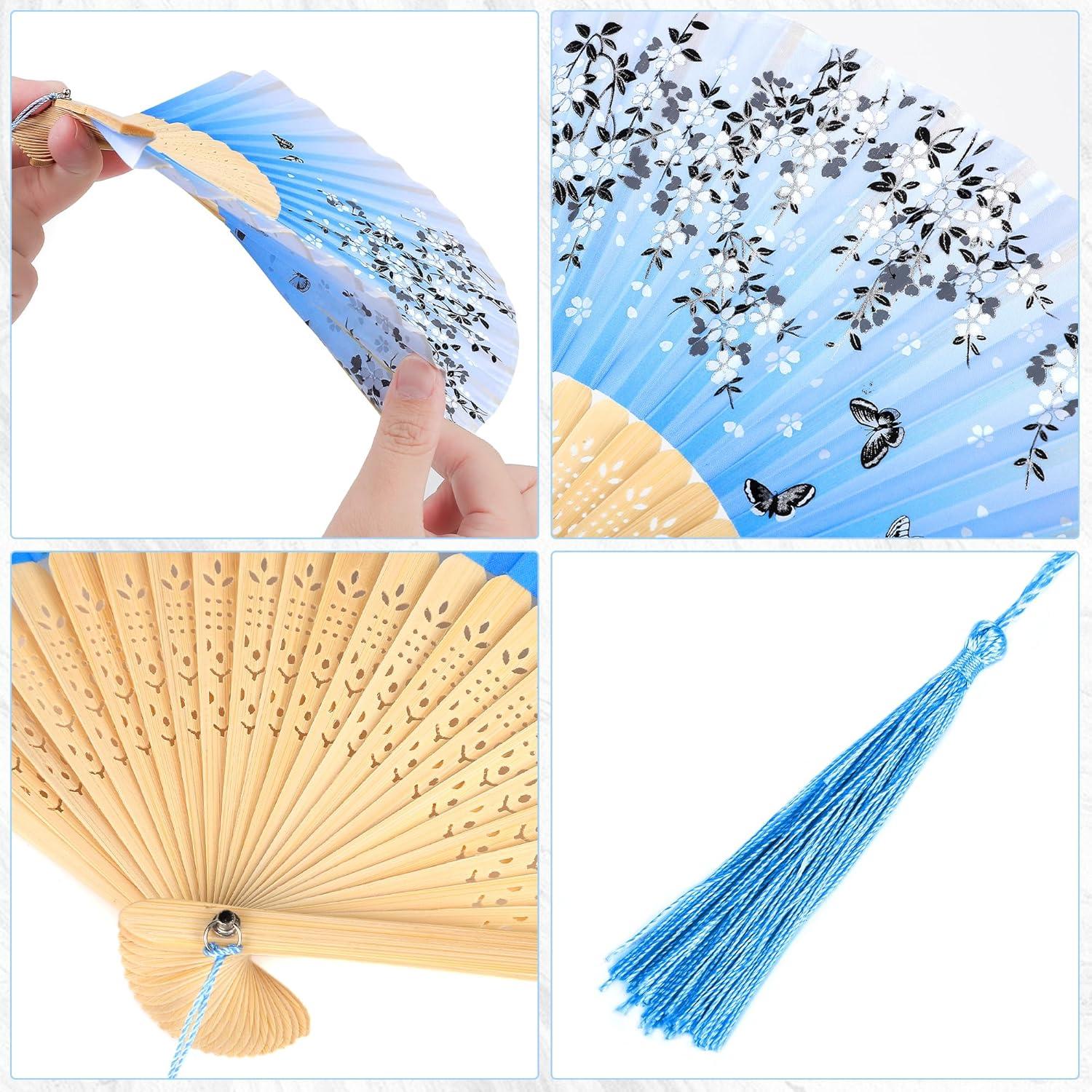 Aneco 4 Abanicos Plegables de Seda para Bodas y Fiestas