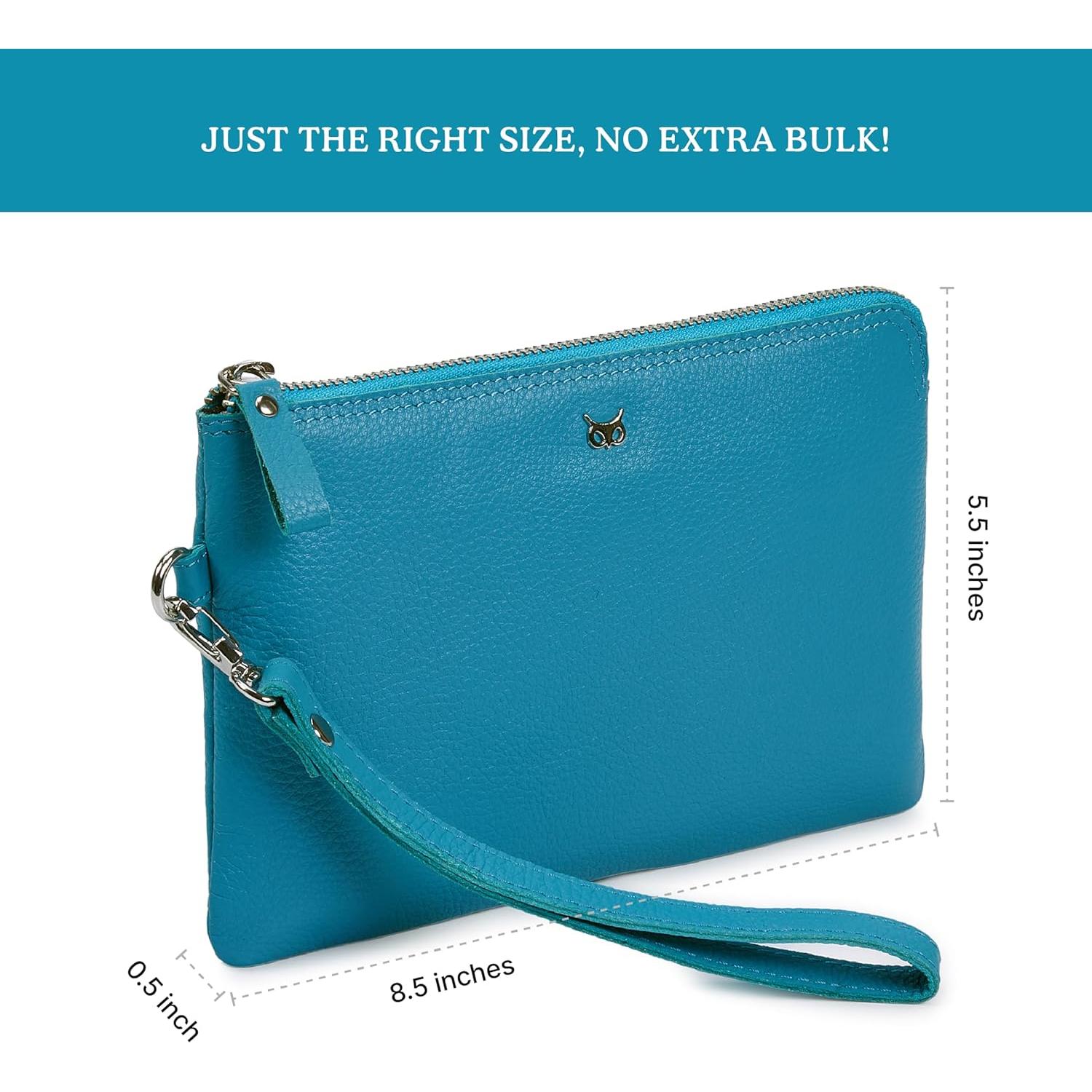 Cartera de muñeca de cuero real Wise Owl Nappa azul aire