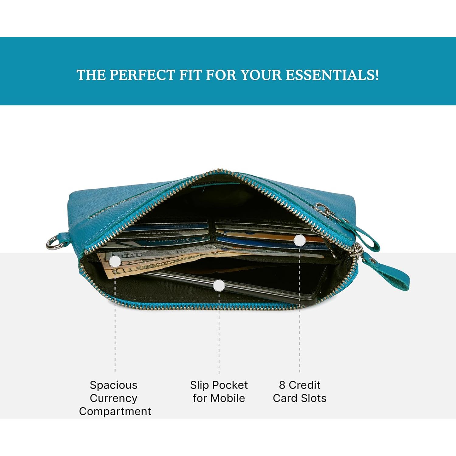 Cartera de muñeca de cuero real Wise Owl Nappa azul aire