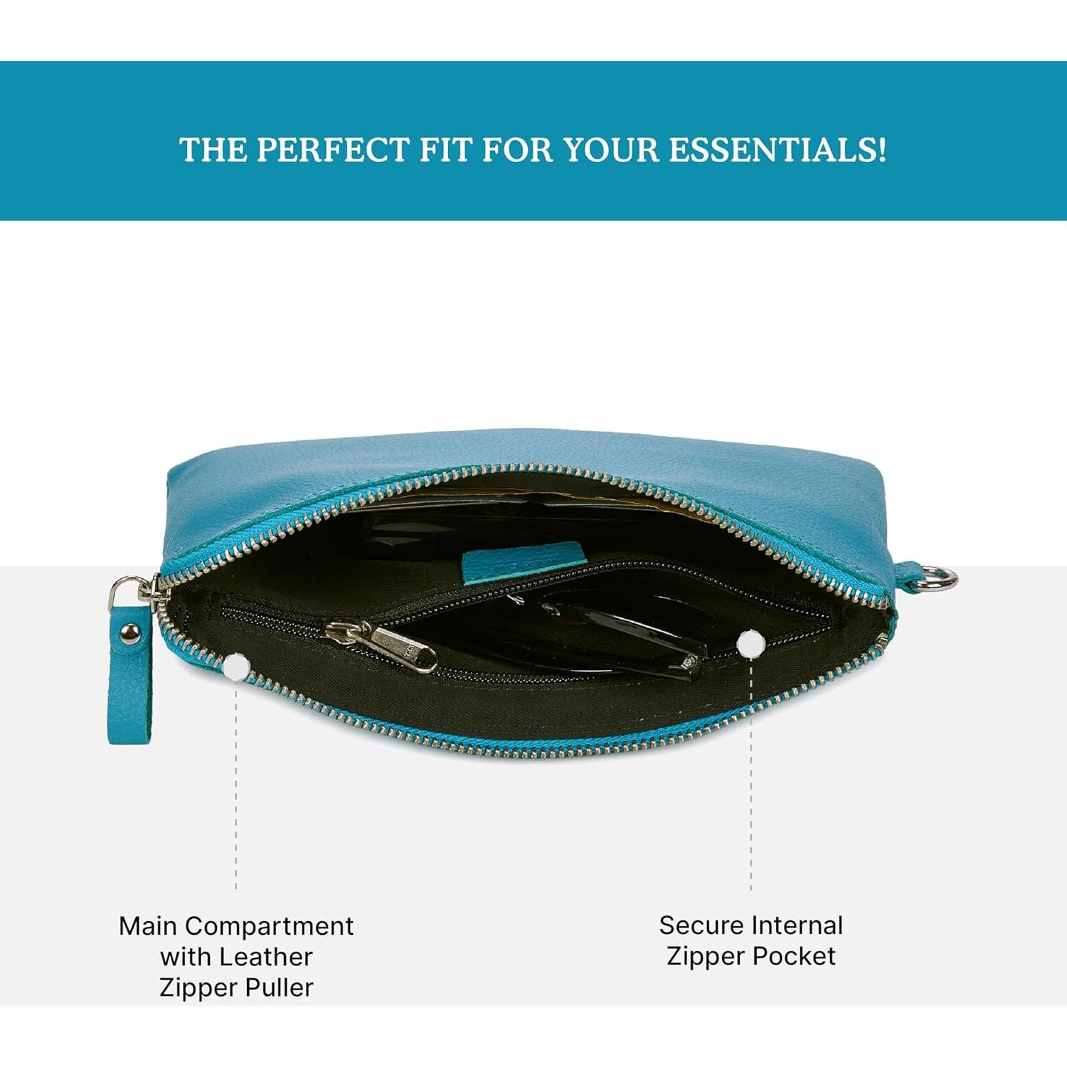 Cartera de muñeca de cuero real Wise Owl Nappa azul aire