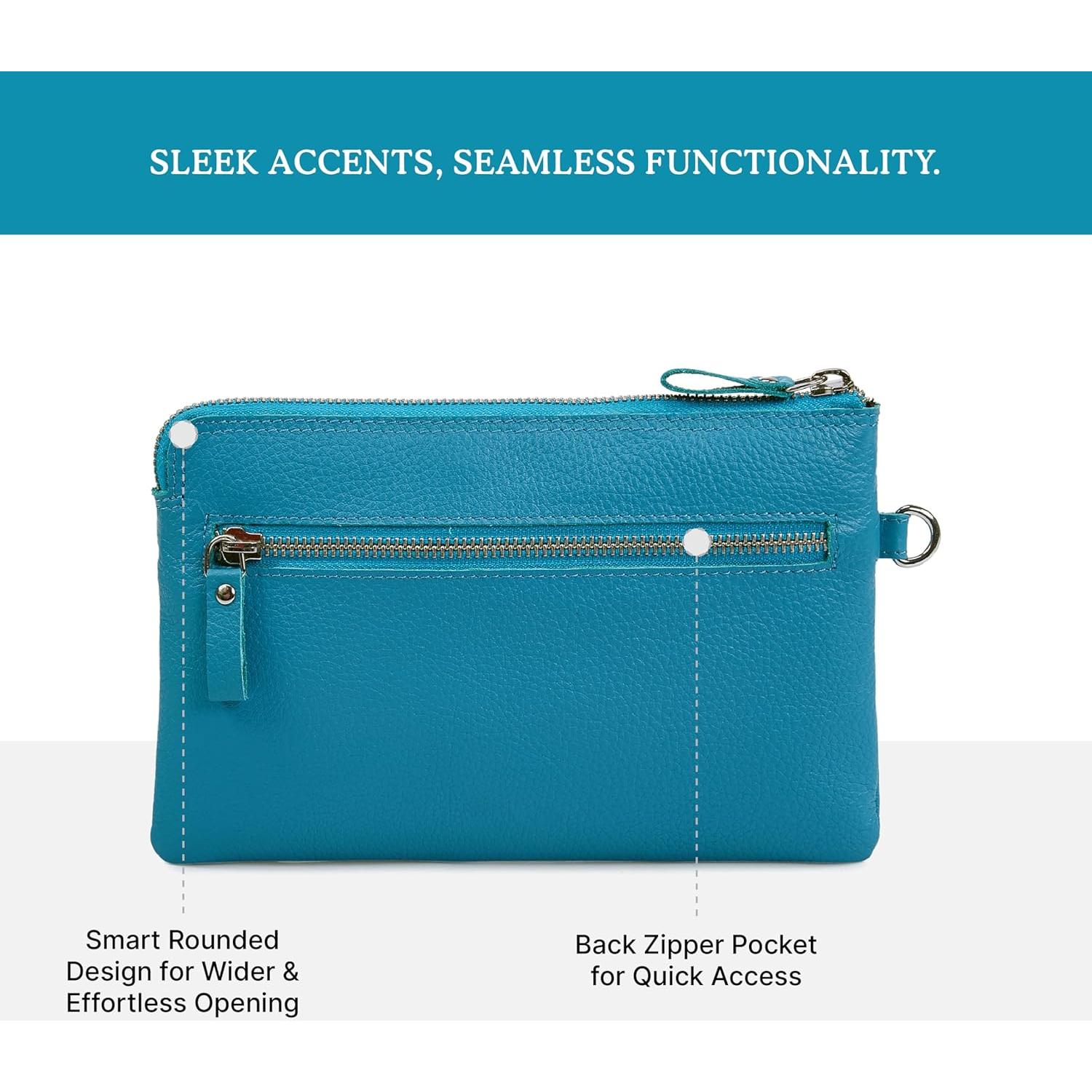 Cartera de muñeca de cuero real Wise Owl Nappa azul aire