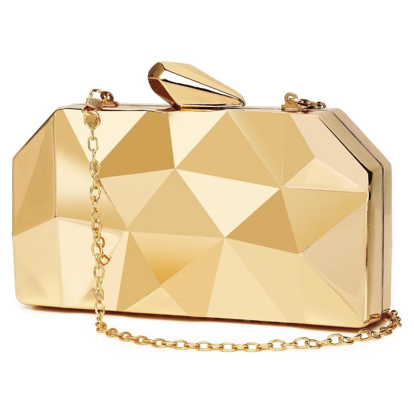 Bolso Clutch Geométrico Dorado WIOLETA para Noche Formal