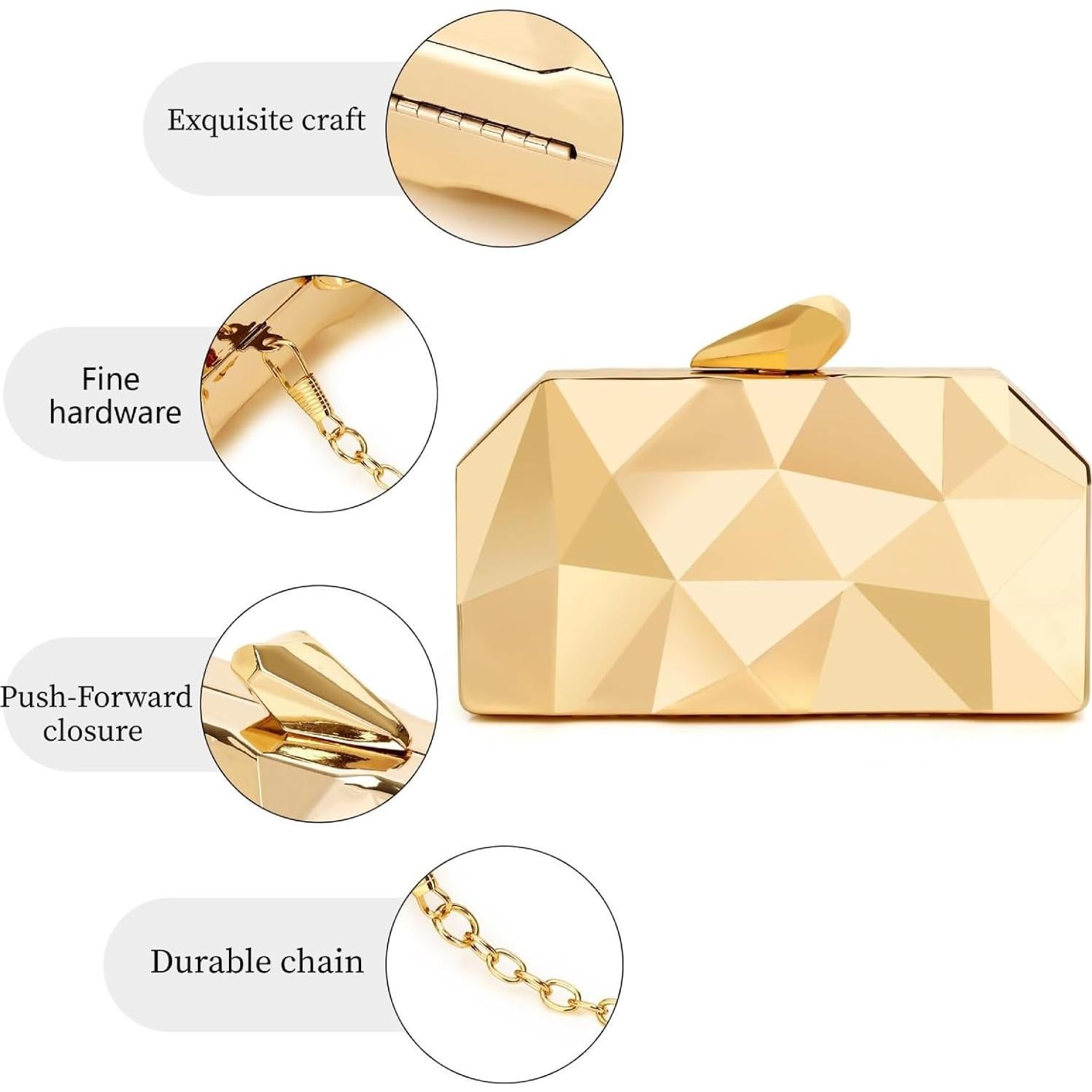 Bolso Clutch Geométrico Dorado WIOLETA para Noche Formal