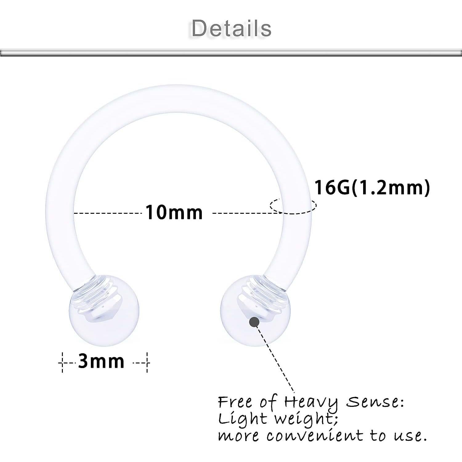 Anillos de Septum de Plástico Yaalozei 16G 10mm 8 Piezas