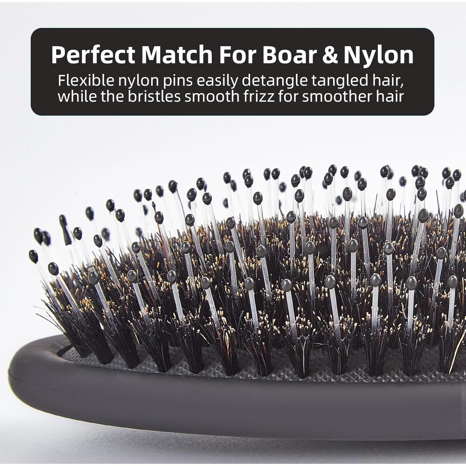 Cepillo Desenredante Jurrissa de Cerdas de Jabalí y Nylon - Negro