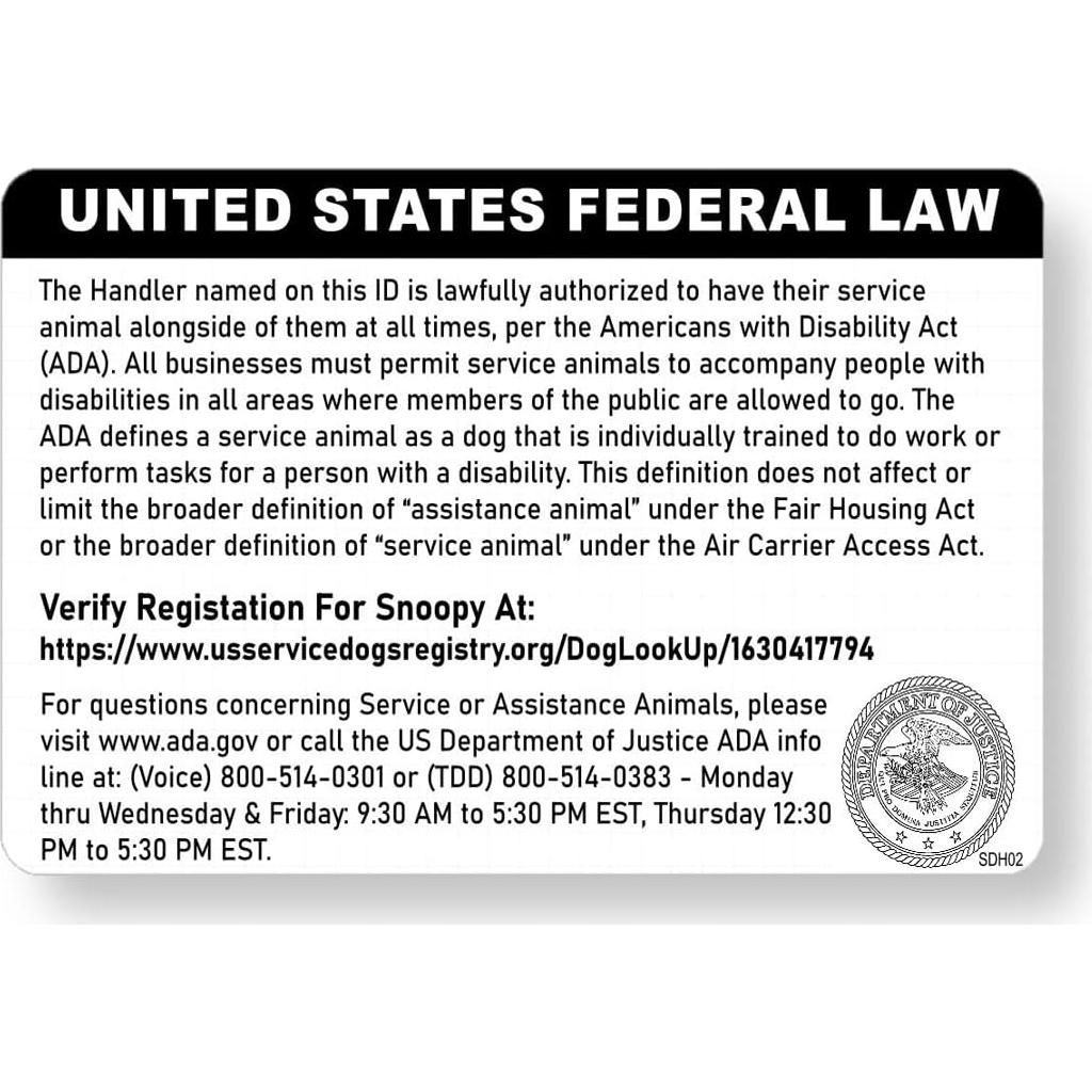 Tarjeta de Identificación de Perro de Servicio Just 4 Paws - Personalizada