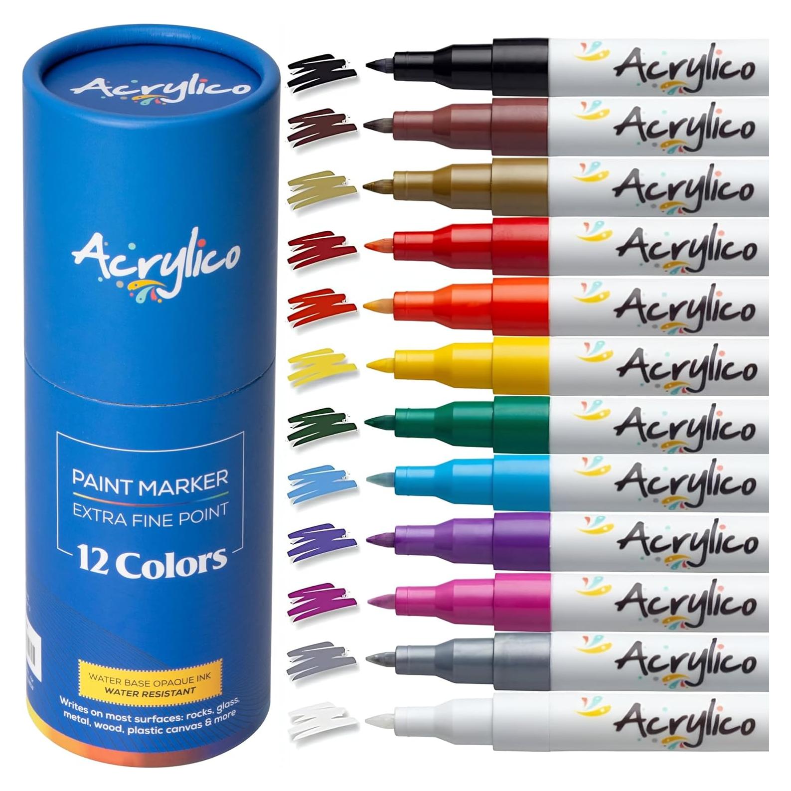 Juego de 12 Marcadores Acrílicos para Tela y Cerámica - Acrylico