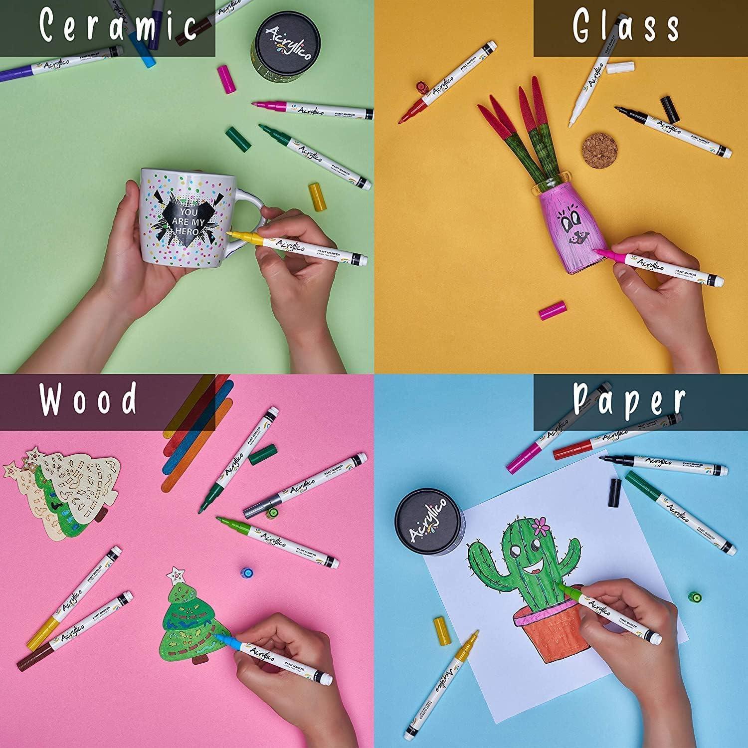 Juego de 12 Marcadores Acrílicos para Tela y Cerámica - Acrylico