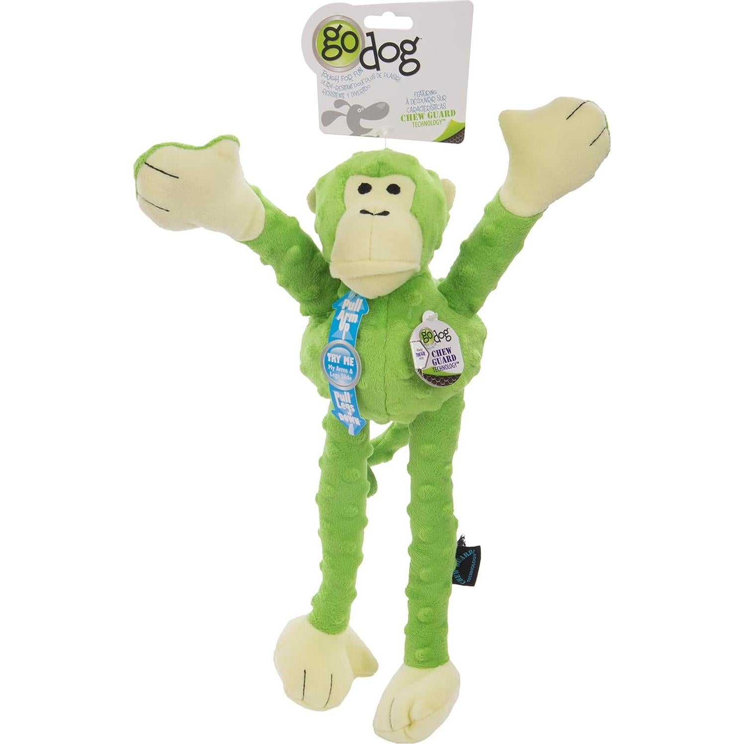 Juguete para Perros goDog Crazy Tugs Mono Plush Grande - Verde