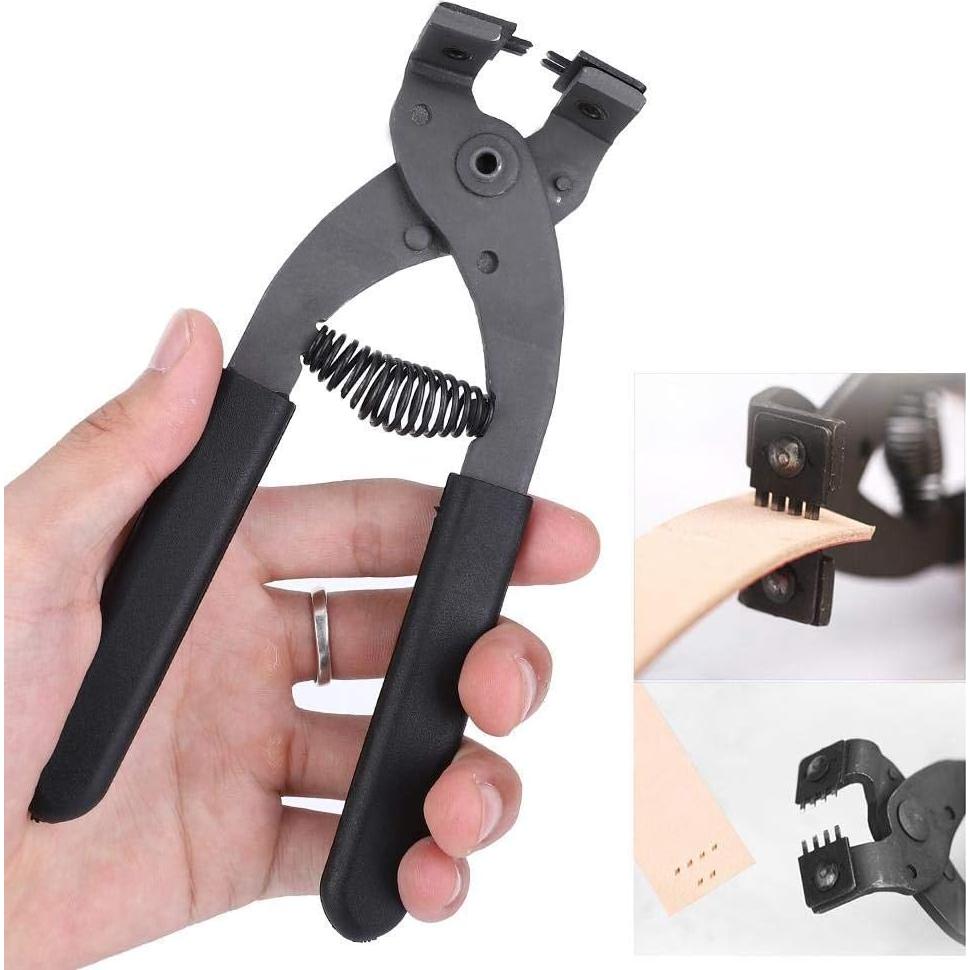 Leather Hole Puncher, Leather Silent Pliers Sturdy Carbon Steel Leather Craft Hole Punch Stitching Tools Sewing Chisel for Belts Purses Watch Bands(4mm-2 Teeth)