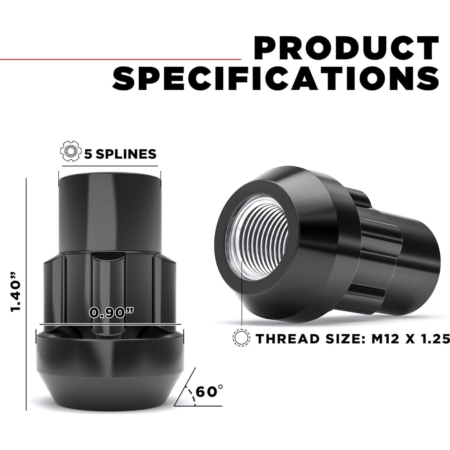 Bloqueos de Rueda Caballero Blanco 40600SBK M12x1.25 4 Paquete