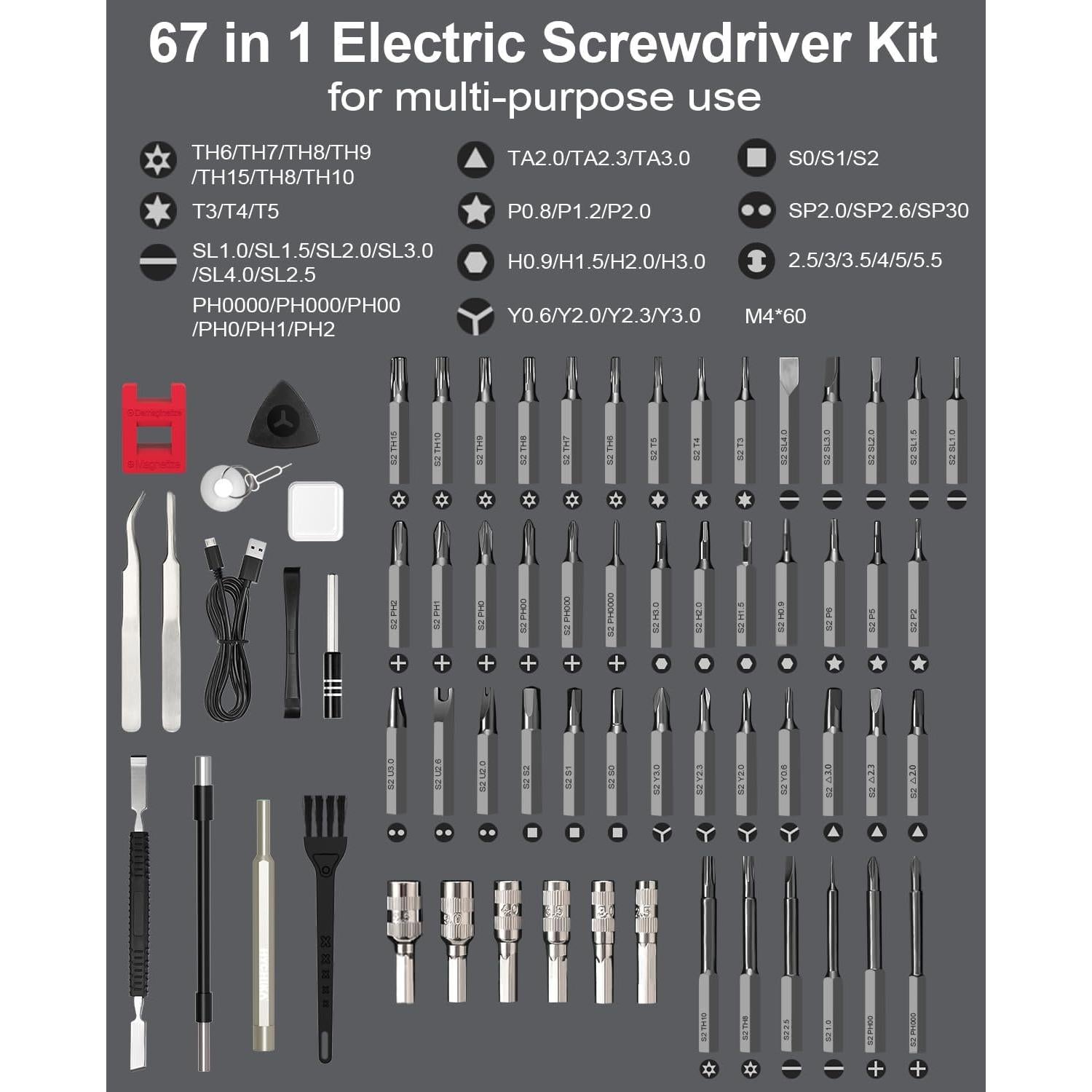 Destornillador Eléctrico HYCHIKA 67 en 1 Recargable LED