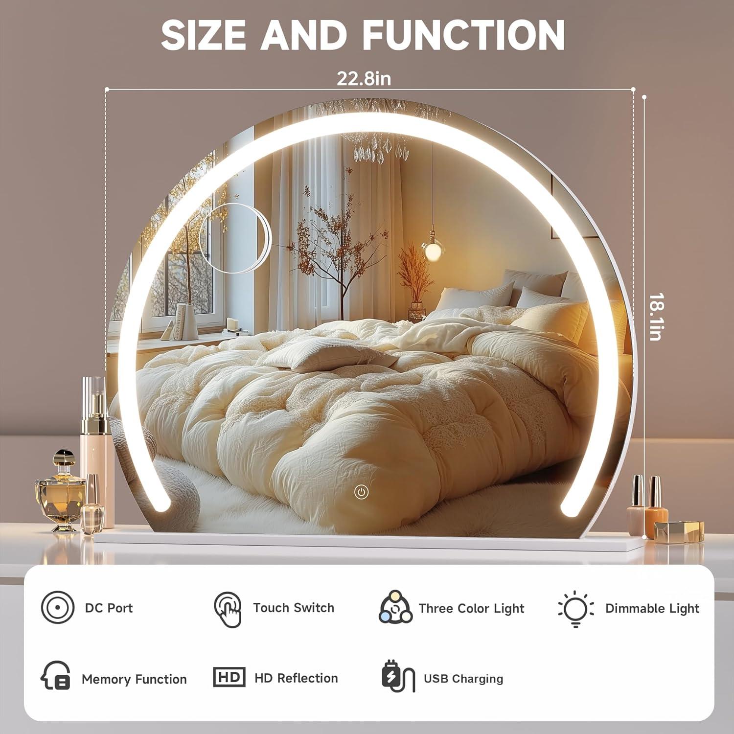 Espejo de Tocador Hasipu LED 57.9x46 cm 3 Modos Iluminación