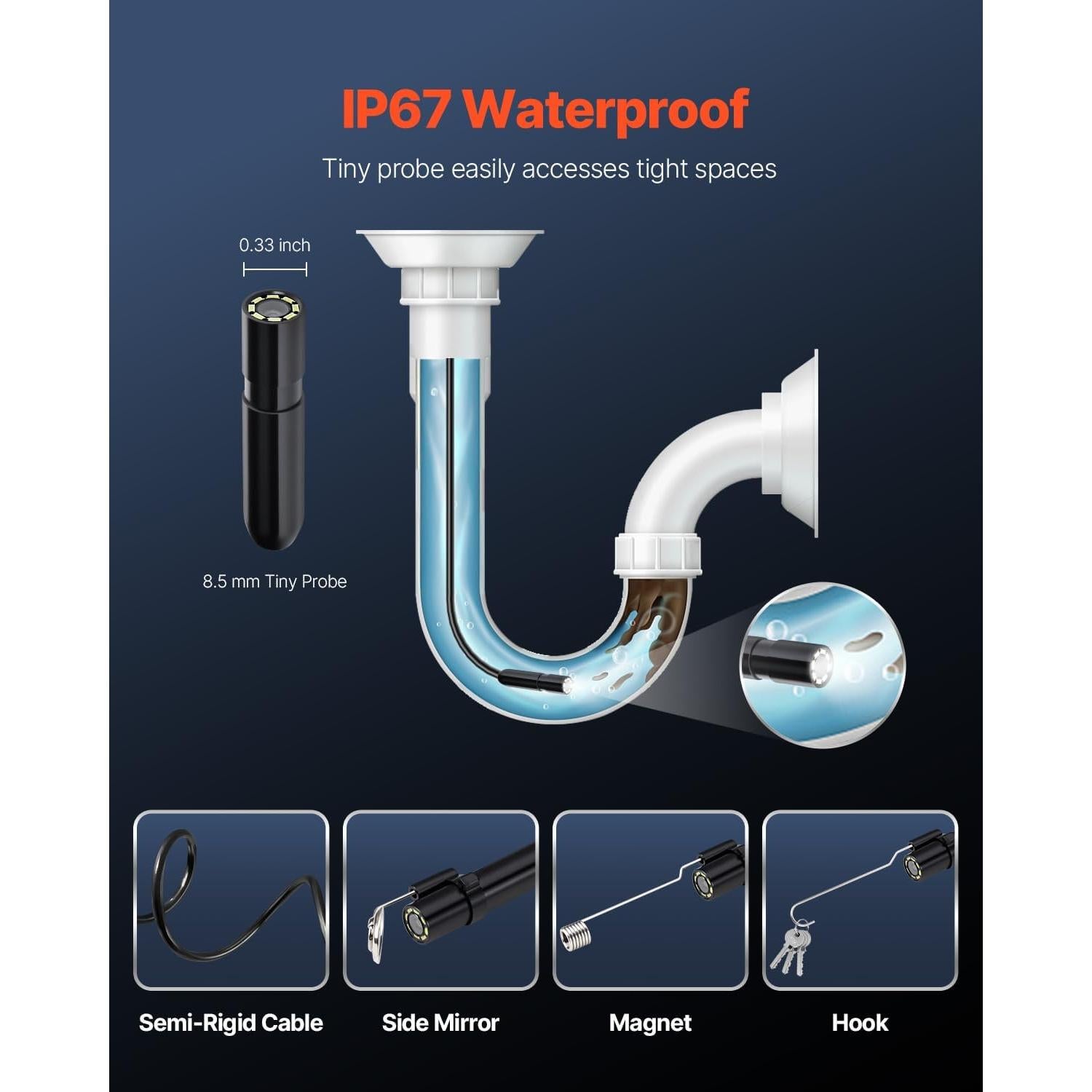 Cámara Endoscópica VEVOR 3M HD 1920P con Luz LED IP67