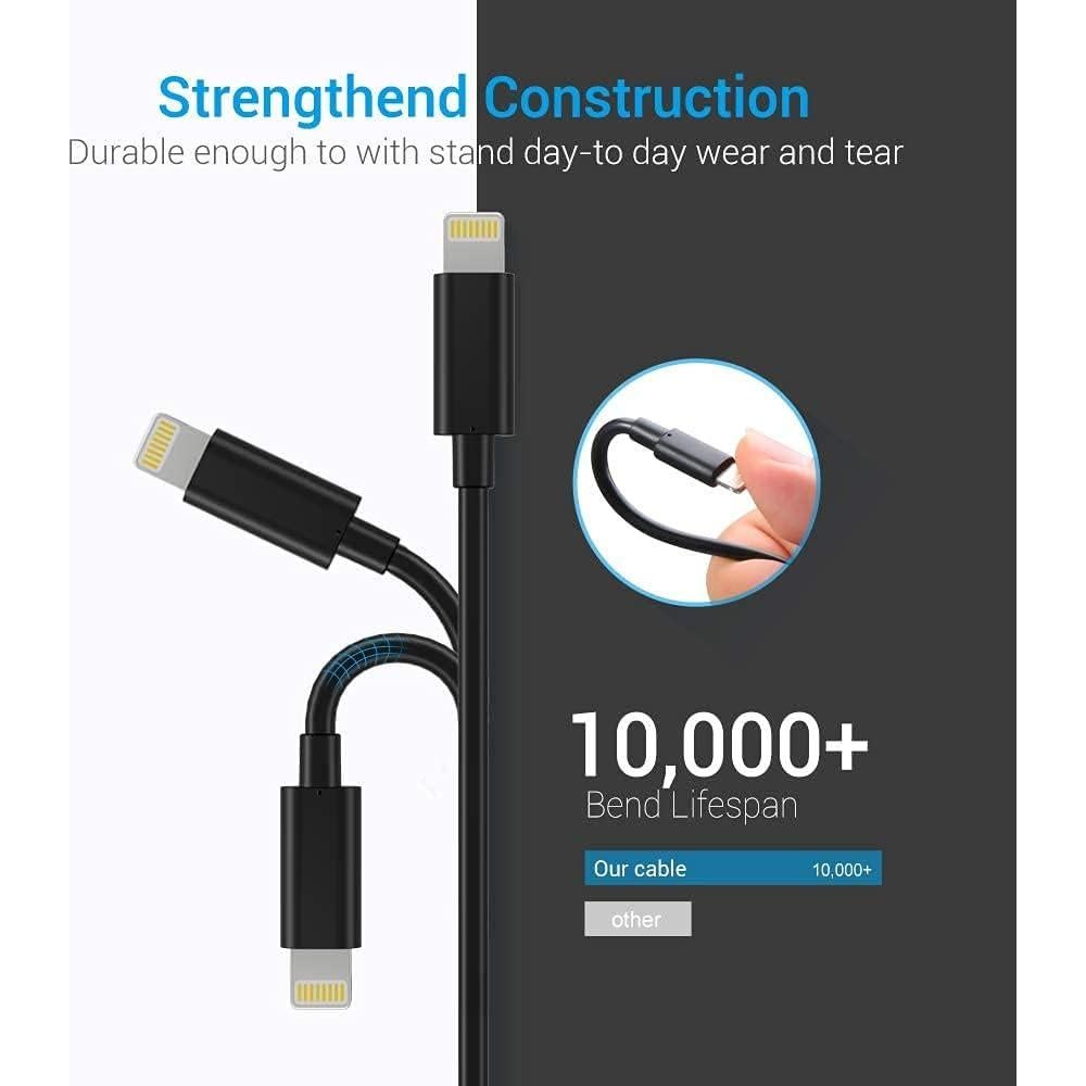 Cable Lightning MFi Nikolable 3Pack 3FT Carga Rápida Negro