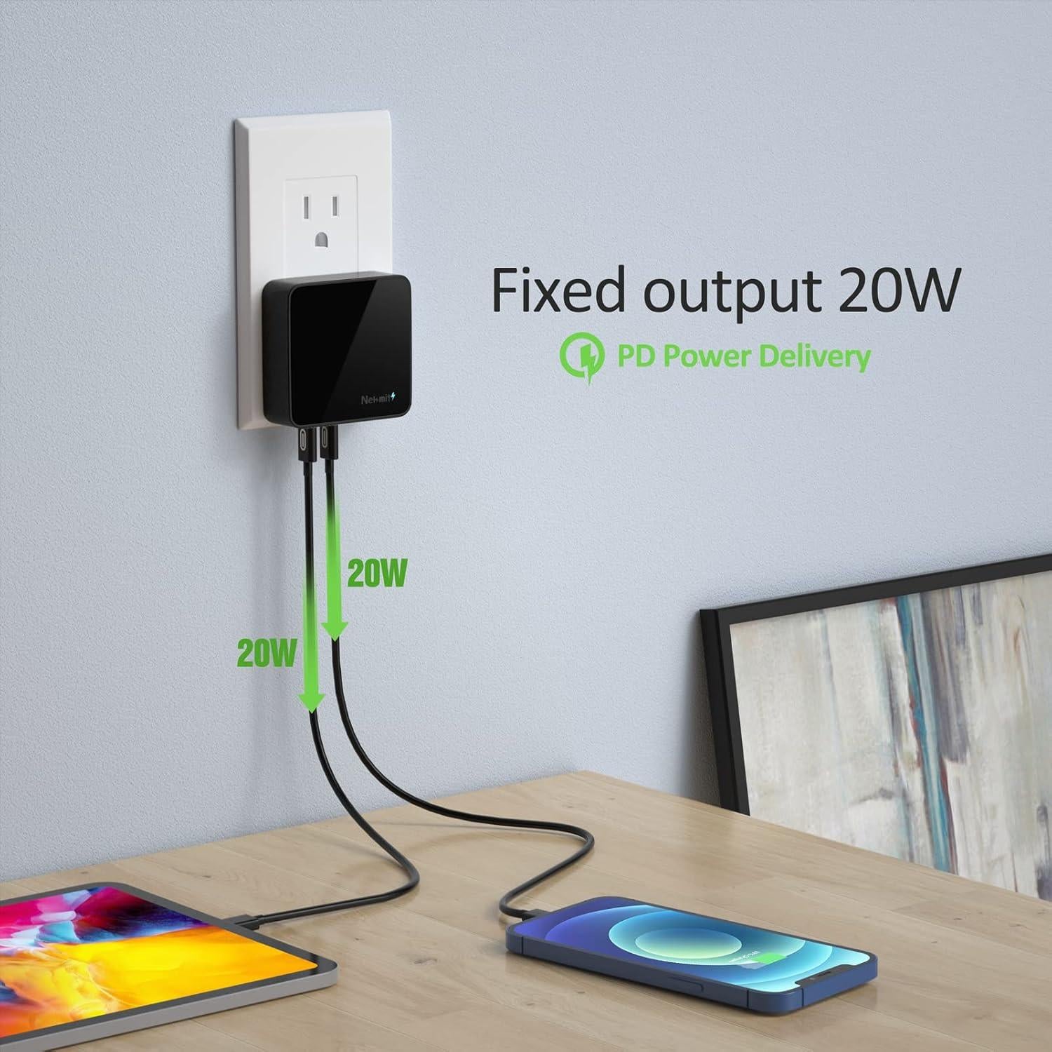 Cargador USB C Nekmit 52W con 4 Puertos Rápidos