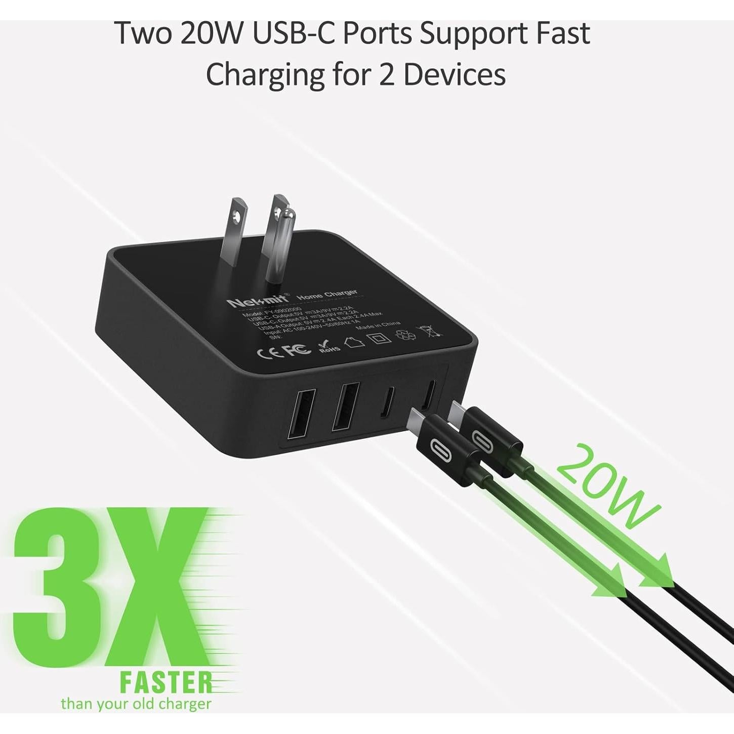 Cargador USB C Nekmit 52W con 4 Puertos Rápidos