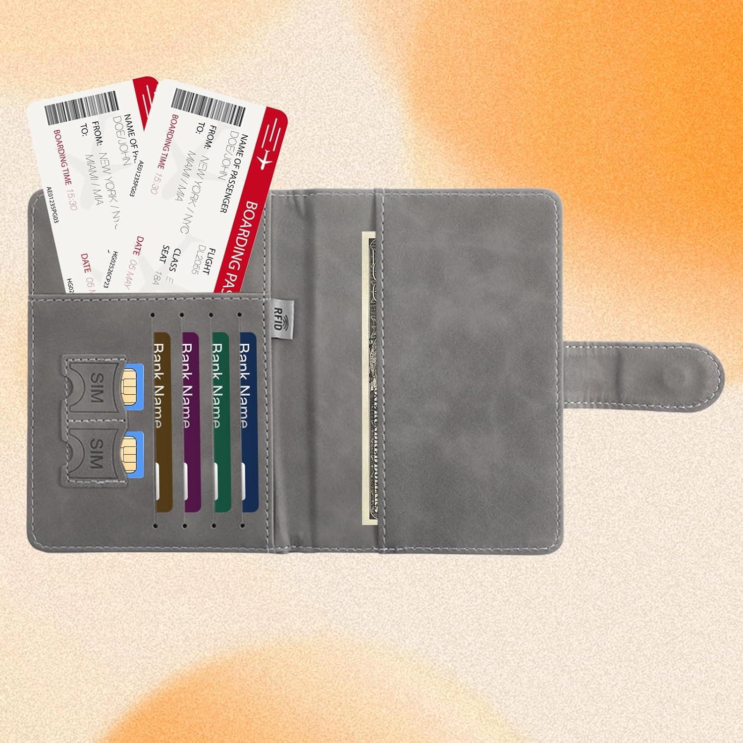 2 Fundas de Pasaporte Multifuncionales AOZUO con RFID Rosa y Gris