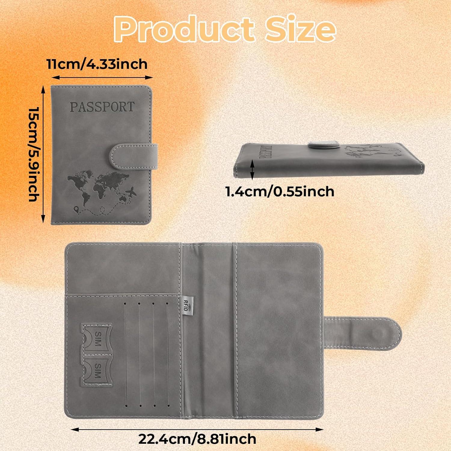 2 Fundas de Pasaporte Multifuncionales AOZUO con RFID Rosa y Gris