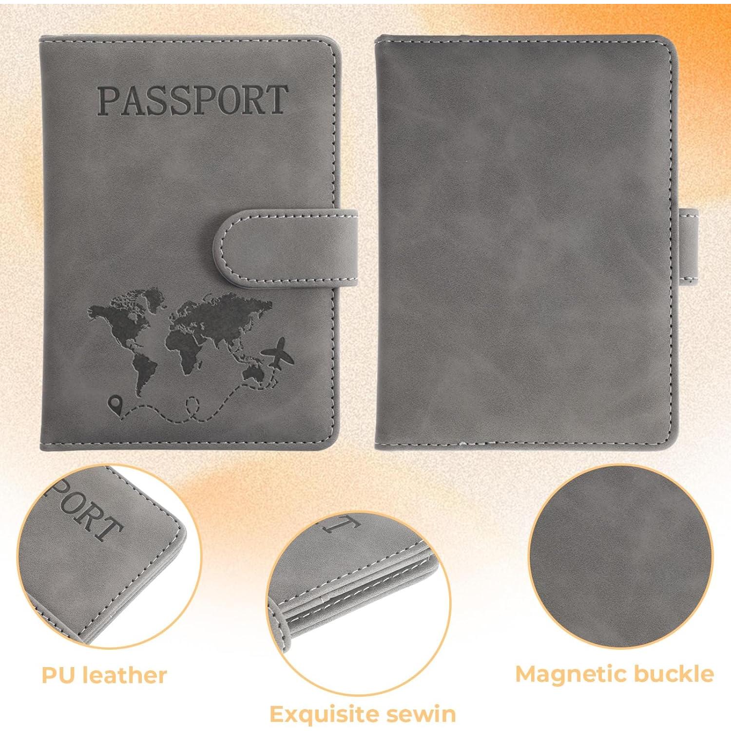 2 Fundas de Pasaporte Multifuncionales AOZUO con RFID Rosa y Gris