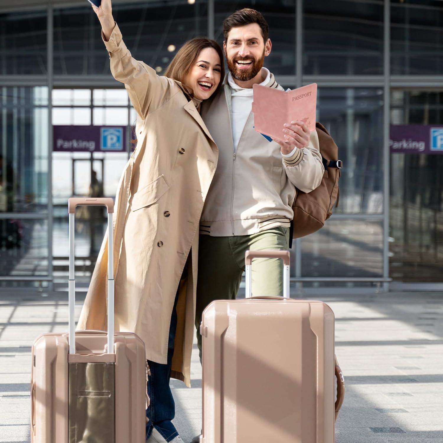 2 Fundas de Pasaporte Multifuncionales AOZUO con RFID Rosa y Gris