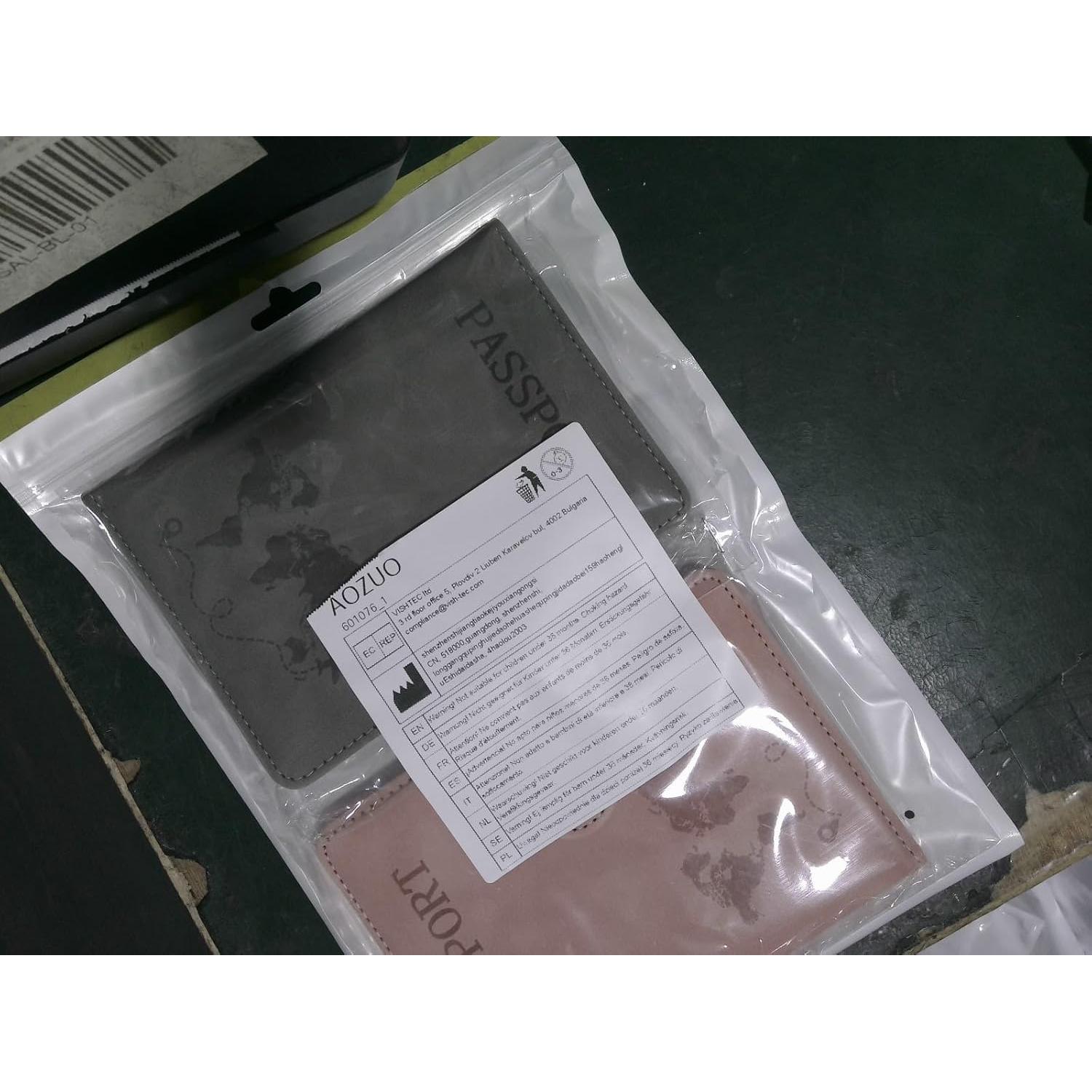 2 Fundas de Pasaporte Multifuncionales AOZUO con RFID Rosa y Gris