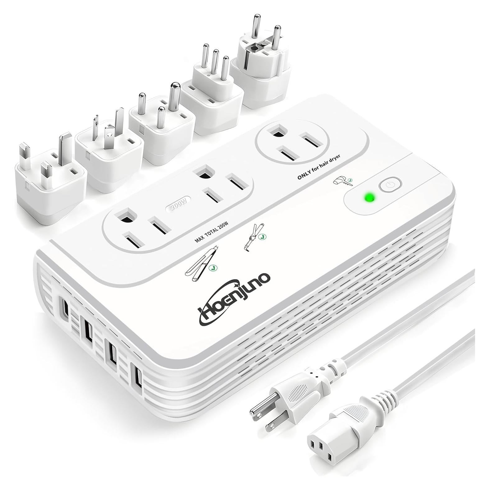 Convertidor de Voltaje 2000W Hoenjuno 220V a 110V con 3 Salidas AC y 4 USB