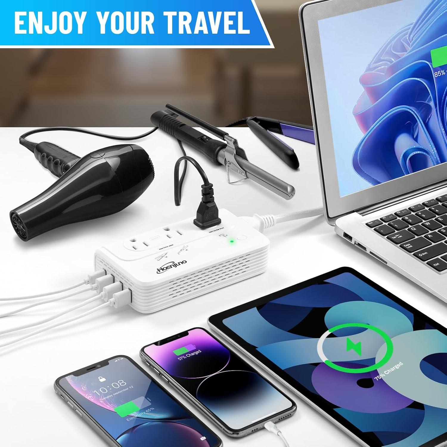 Convertidor de Voltaje 2000W Hoenjuno 220V a 110V con 3 Salidas AC y 4 USB