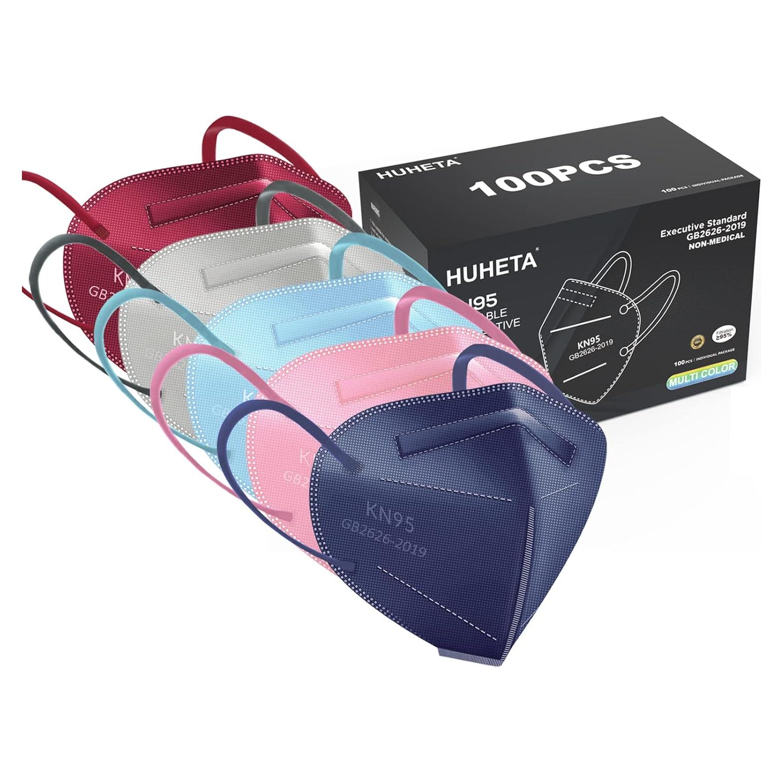 Mascarillas HUHETA KN95 100 Pcs Multicolor 5 Capas Adultos