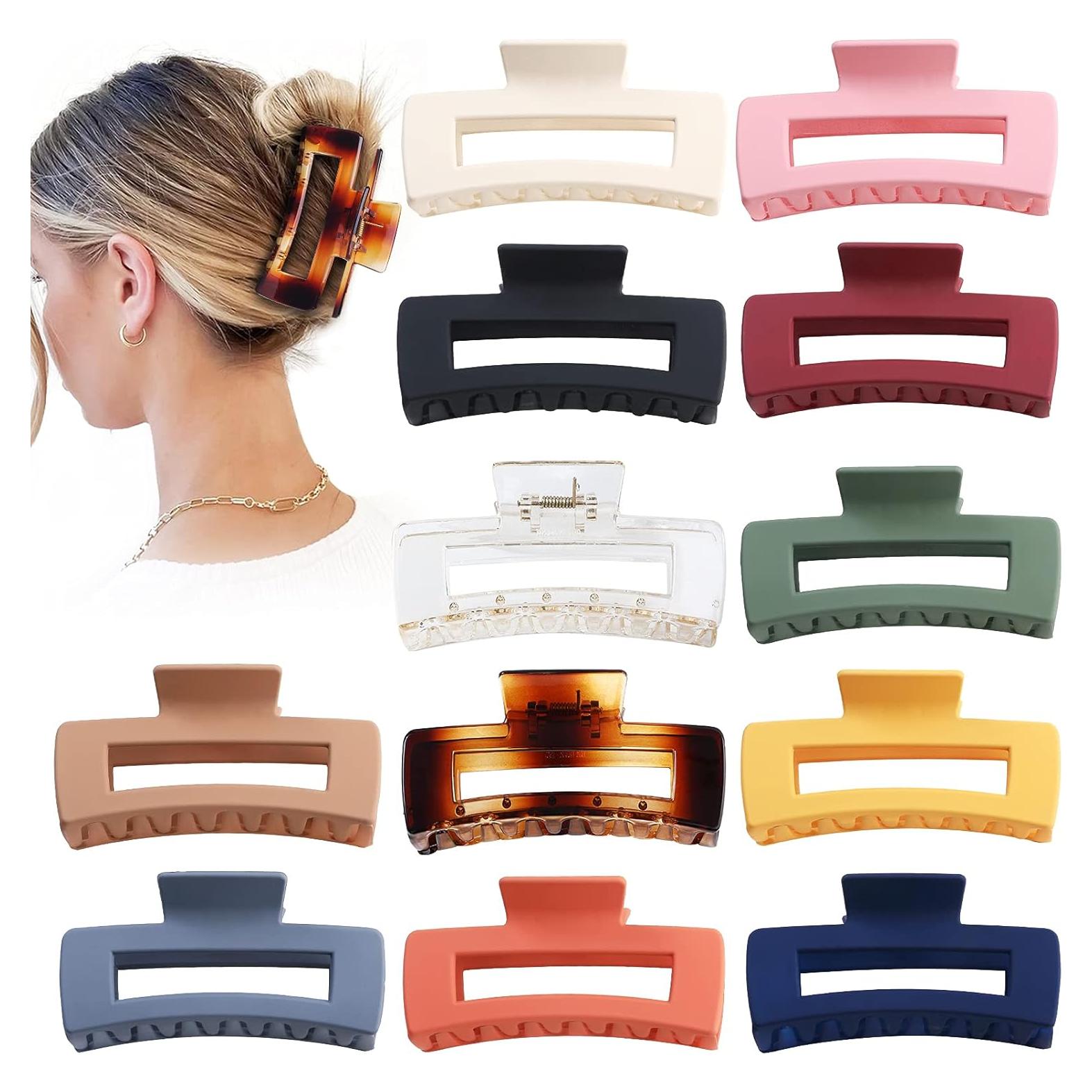 Pinzas grandes para cabello grueso Sisiaipu - 12 piezas 10.4 cm