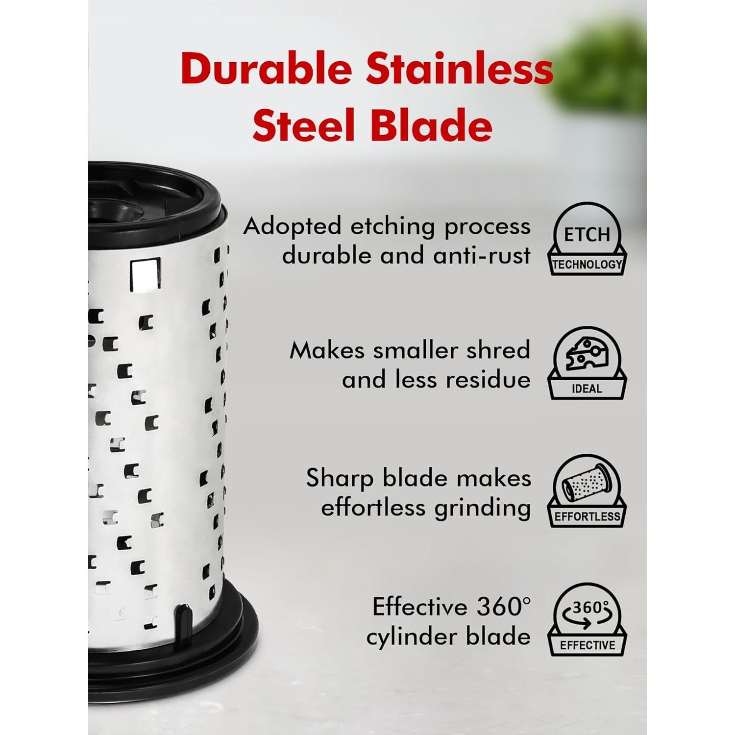 Rallador de Queso GDL Negro, Acero Inoxidable, Apto Lavavajillas