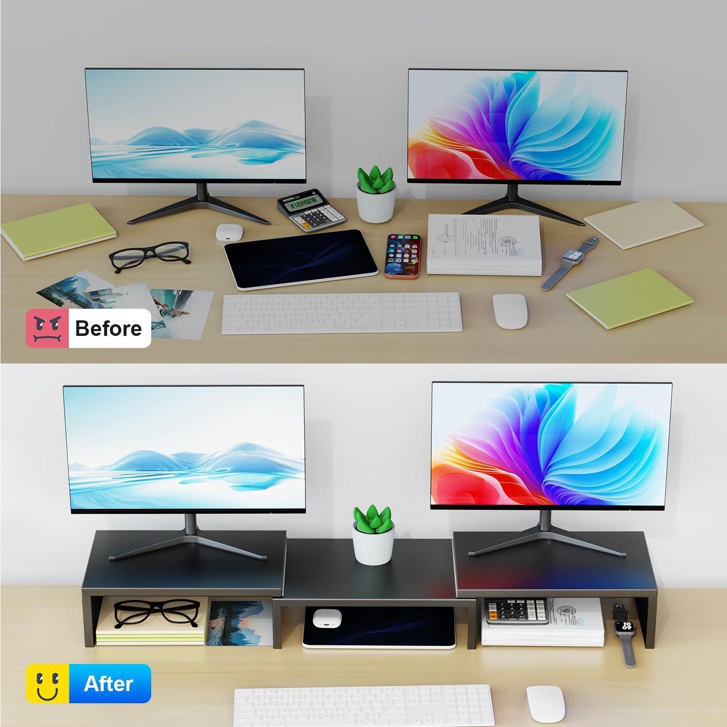 Soporte Doble para Monitor OUTIOE Negro, Elevador de Escritorio 101.6x22.9cm