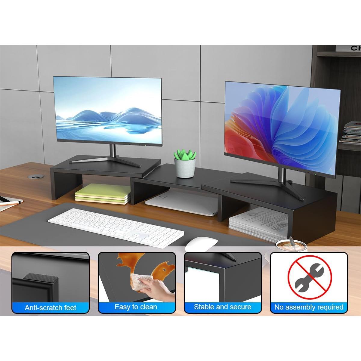 Soporte Doble para Monitor OUTIOE Negro, Elevador de Escritorio 101.6x22.9cm