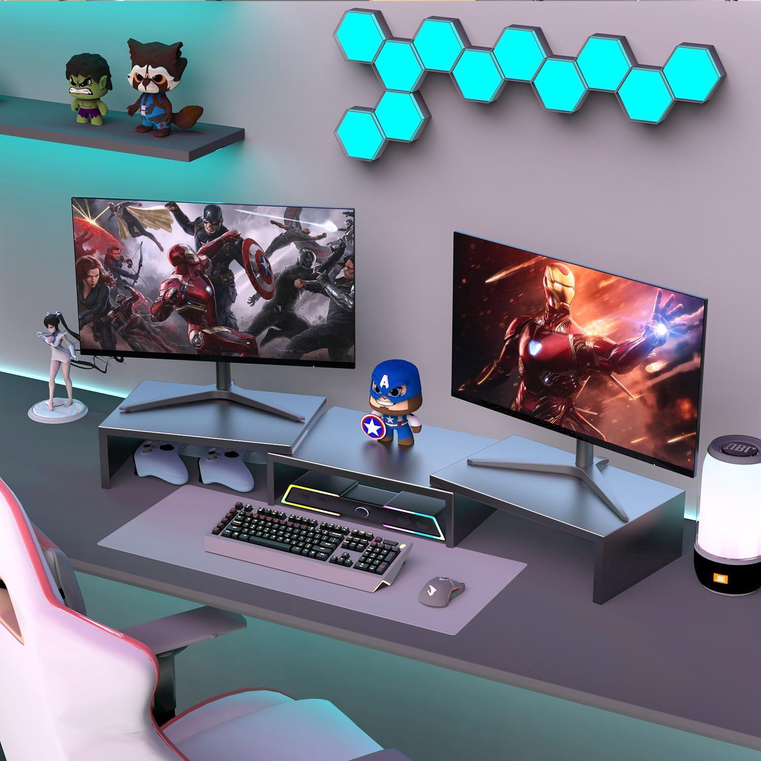 Soporte Doble para Monitor OUTIOE Negro, Elevador de Escritorio 101.6x22.9cm