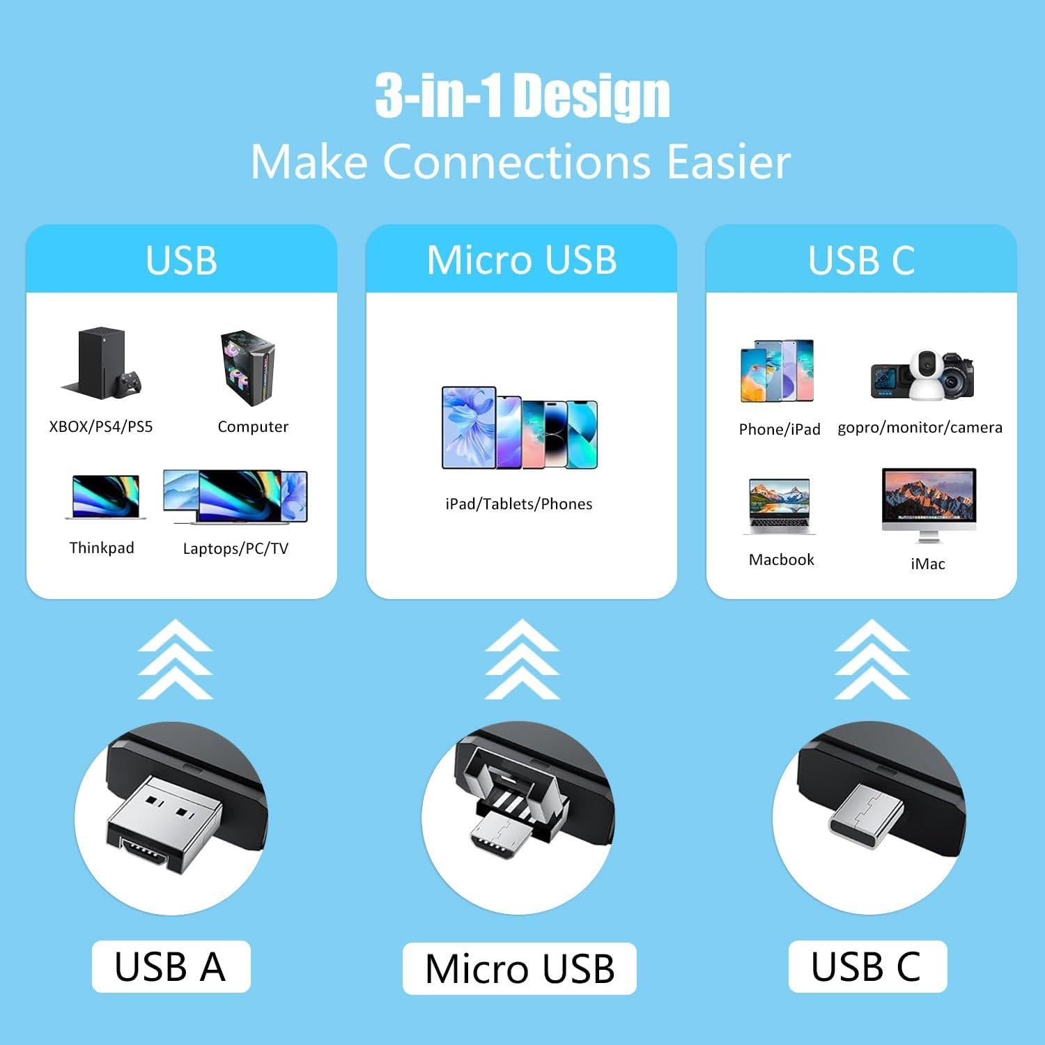 Lector de Tarjetas MicroSD Critin USB-C 3 en 1 - UHS-I