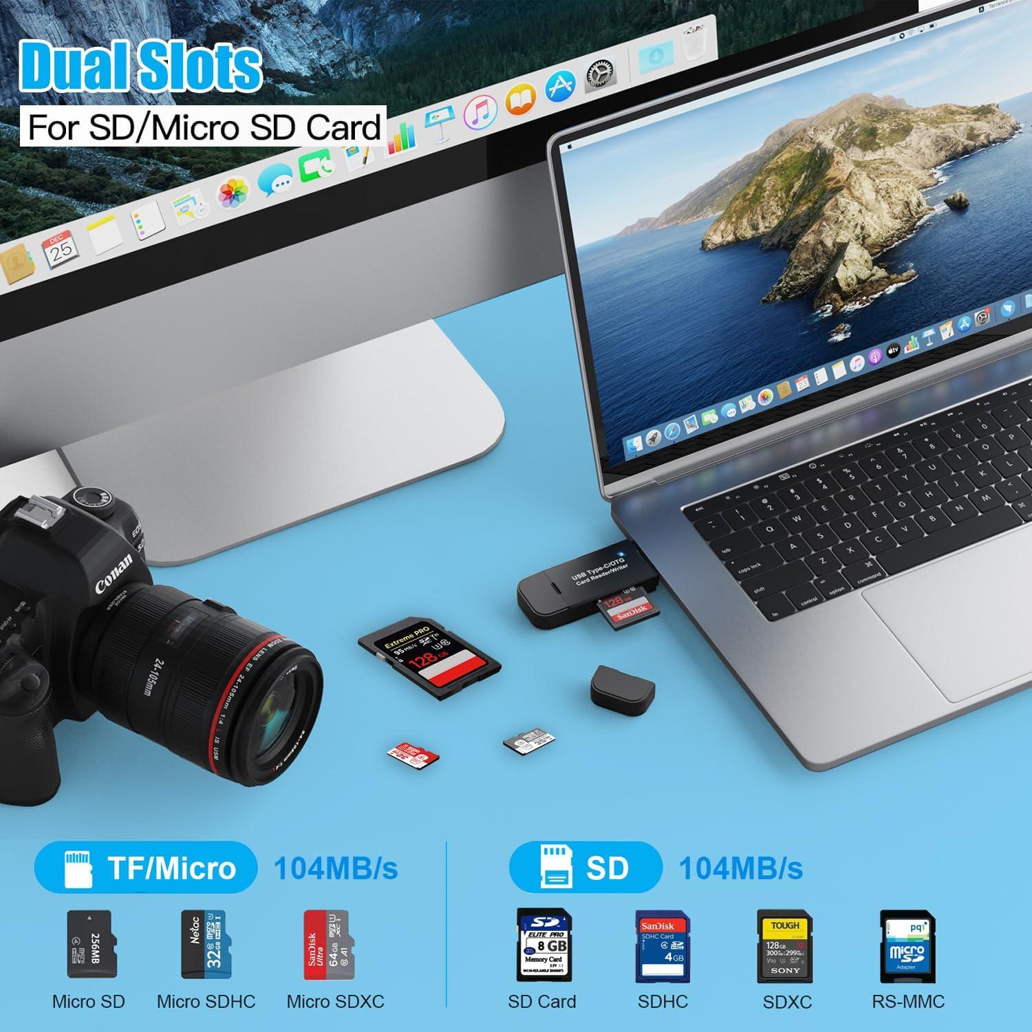 Lector de Tarjetas MicroSD Critin USB-C 3 en 1 - UHS-I