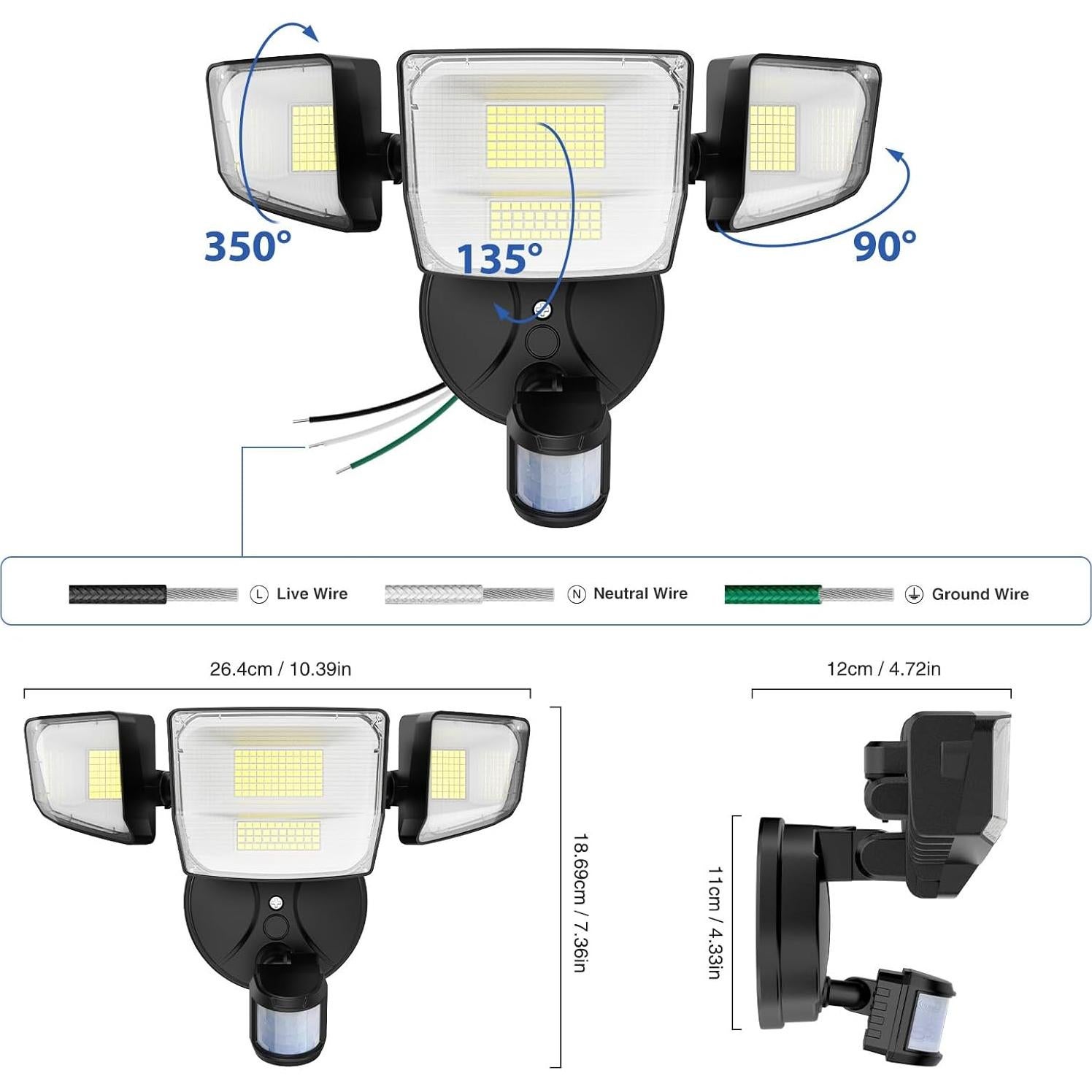 Luces LED Exteriores Onforu 90W 10000LM con Sensor Movimiento