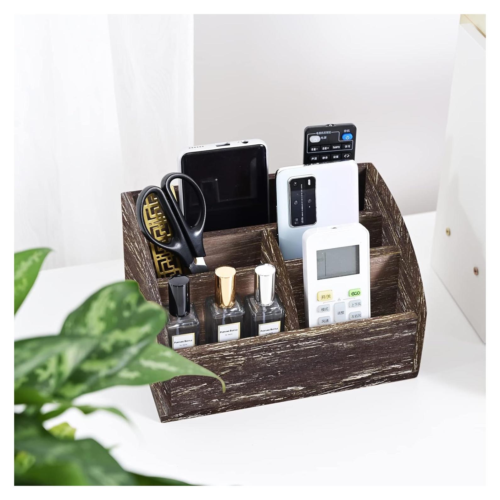 Organizador de Escritorio de Madera OKSQW Marrón Oscuro 22.4x15x12.8cm