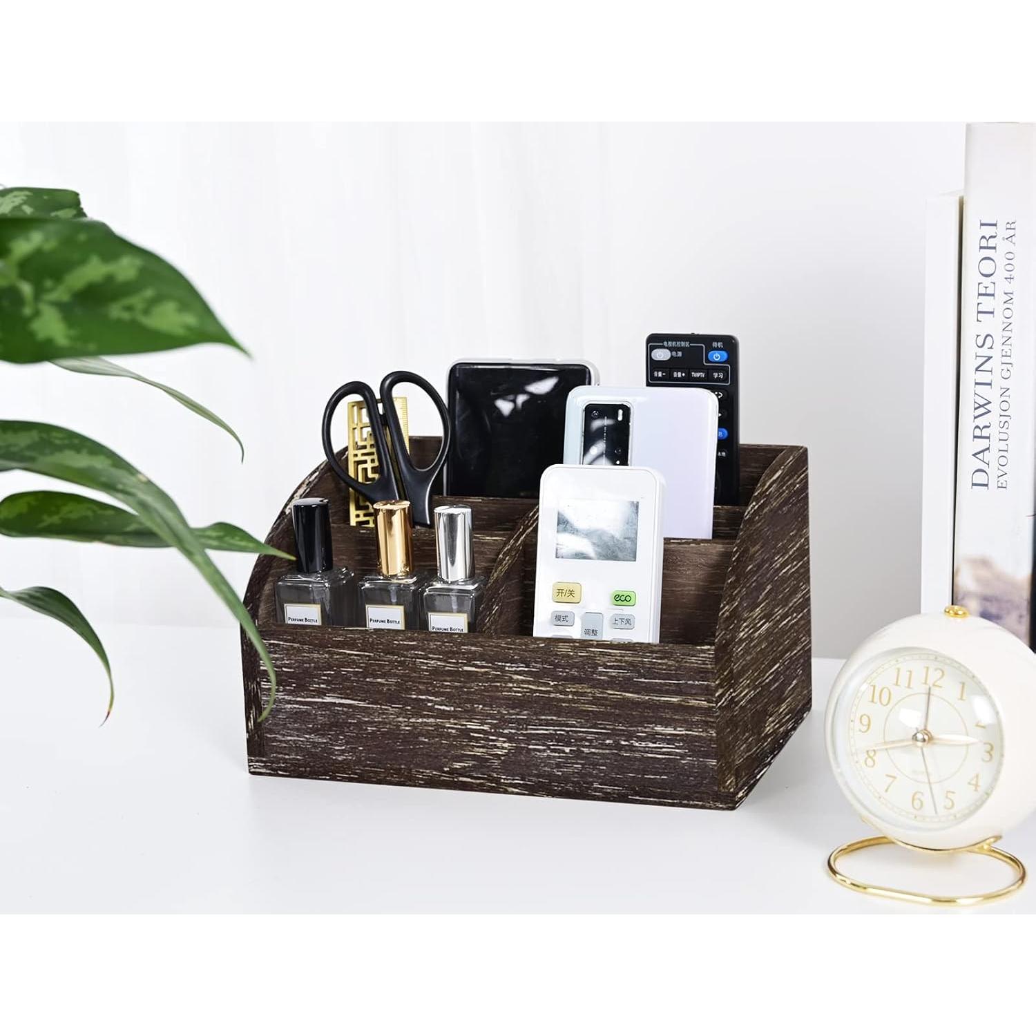 Organizador de Escritorio de Madera OKSQW Marrón Oscuro 22.4x15x12.8cm