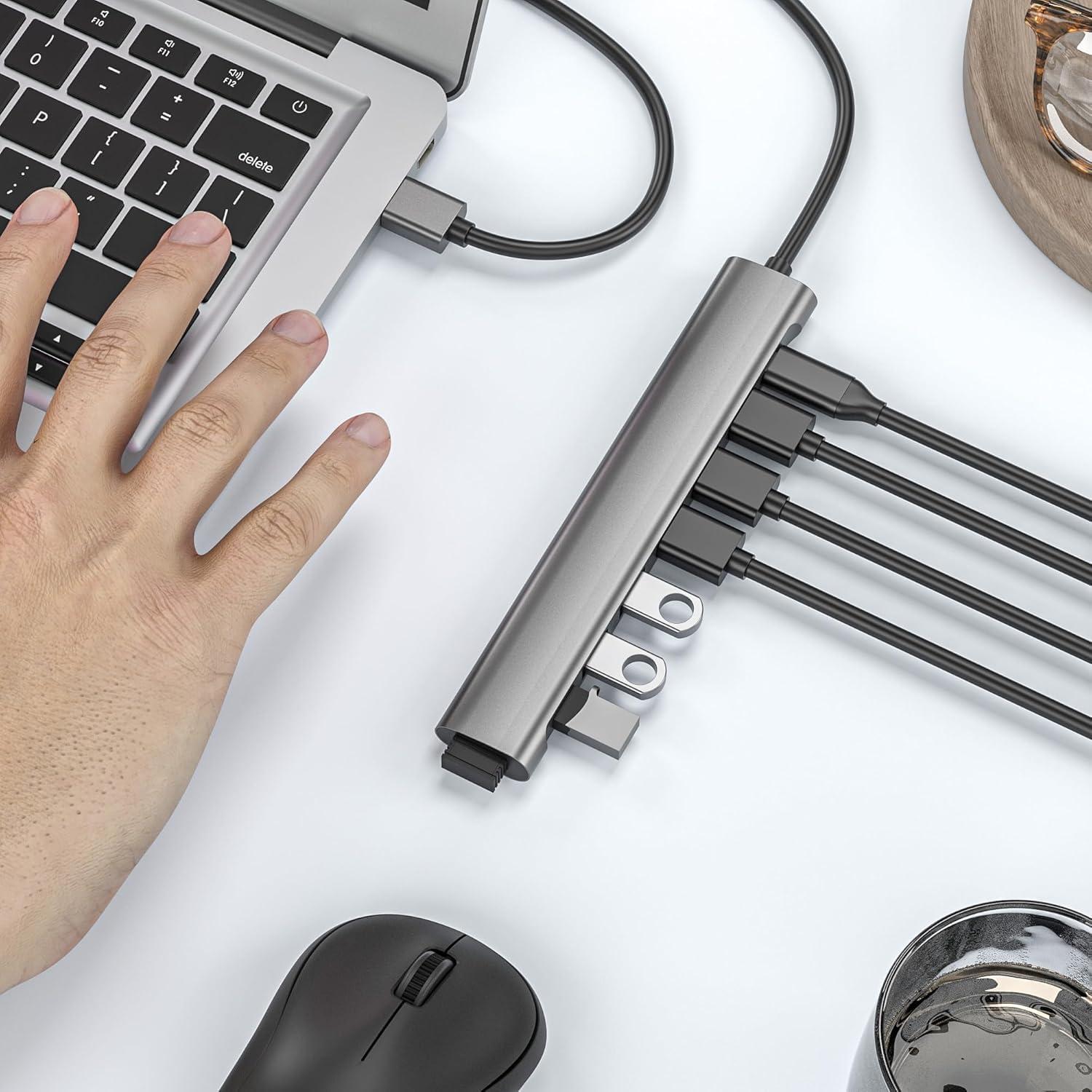 Hub USB 8 Puertos GKEAPZA 3.0 con Alimentación USB-C 5V/3A