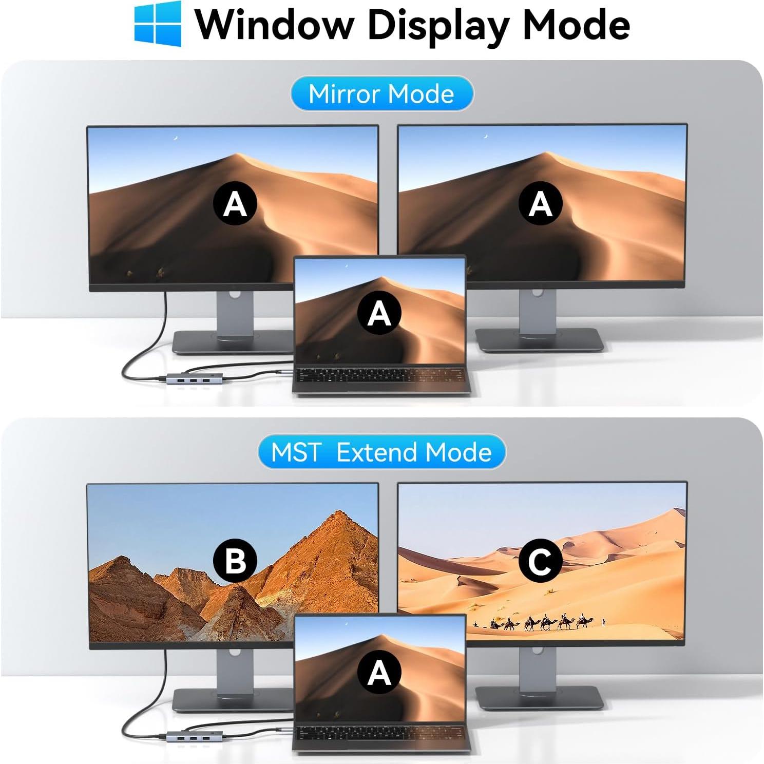 Adaptador USB C a HDMI Dual 4K 60Hz HODO 6 en 1 con 3 USB