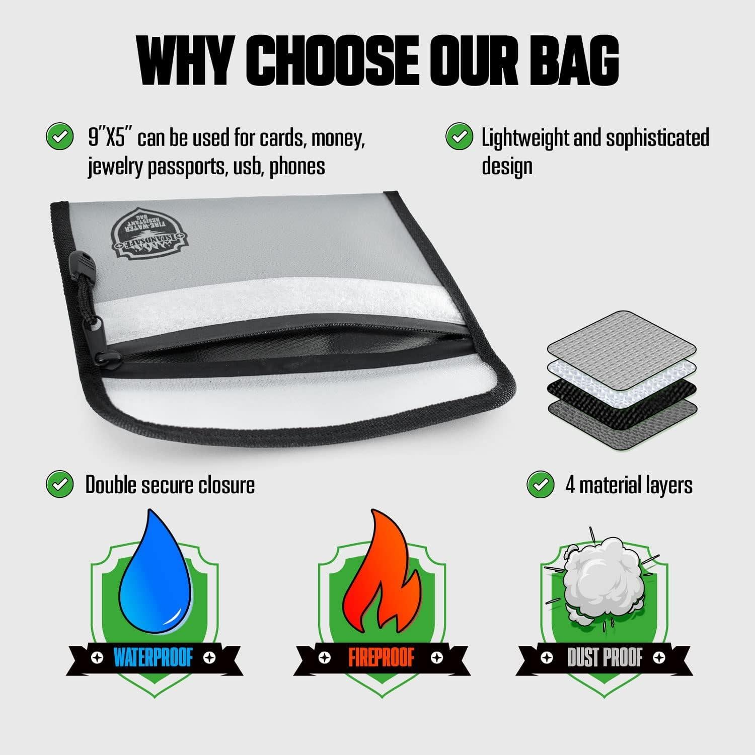 Bolsa de Documentos a Prueba de Fuego ISLANDSAFE 5x8" Gris