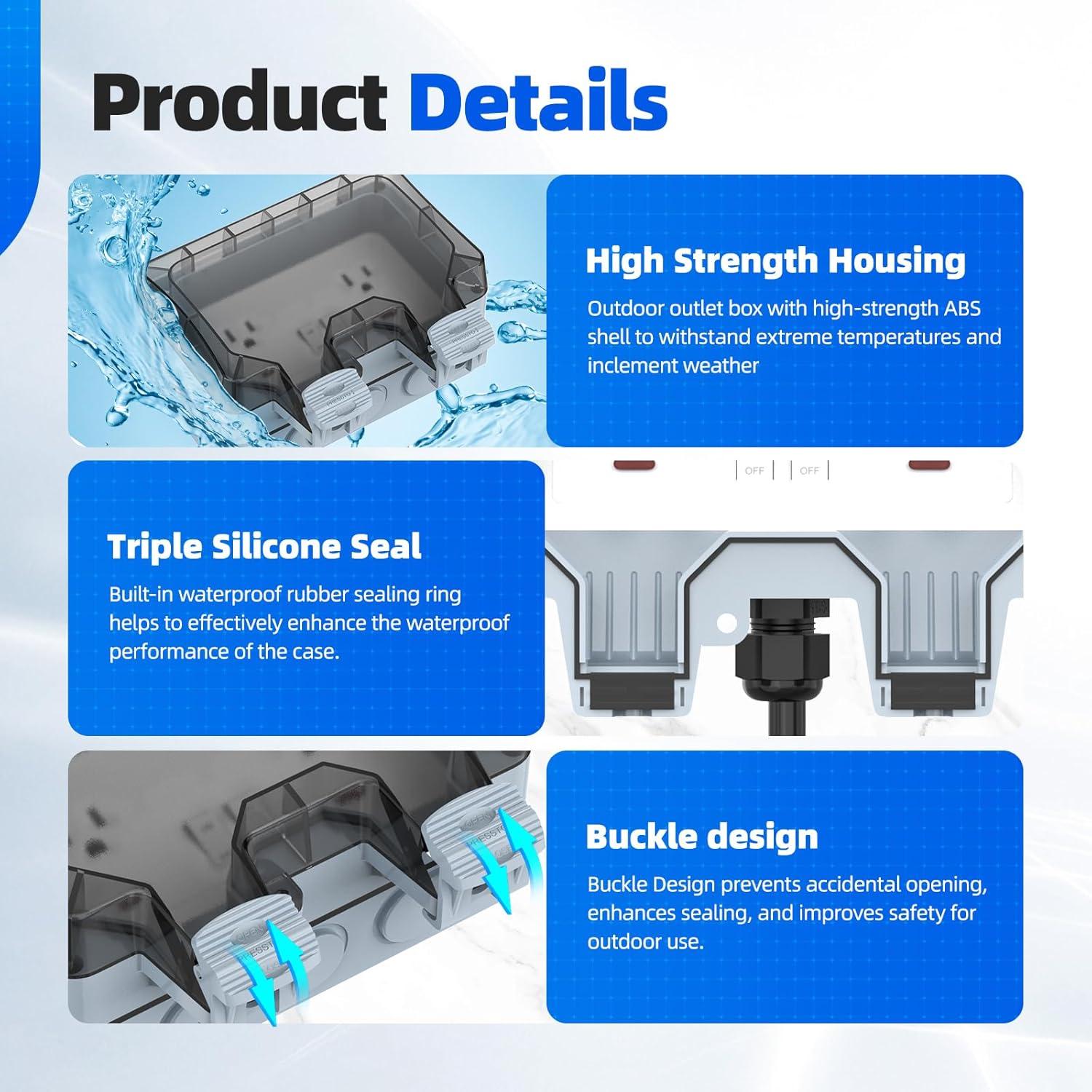 Caja de Salida de Energía Exterior Hoodutric IP66 2 Salidas 15A