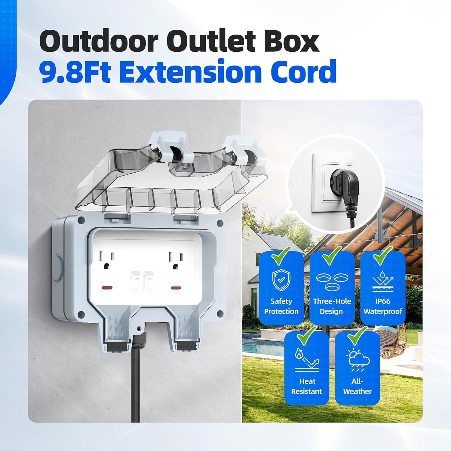 Caja de Salida de Energía Exterior Hoodutric IP66 2 Salidas 15A