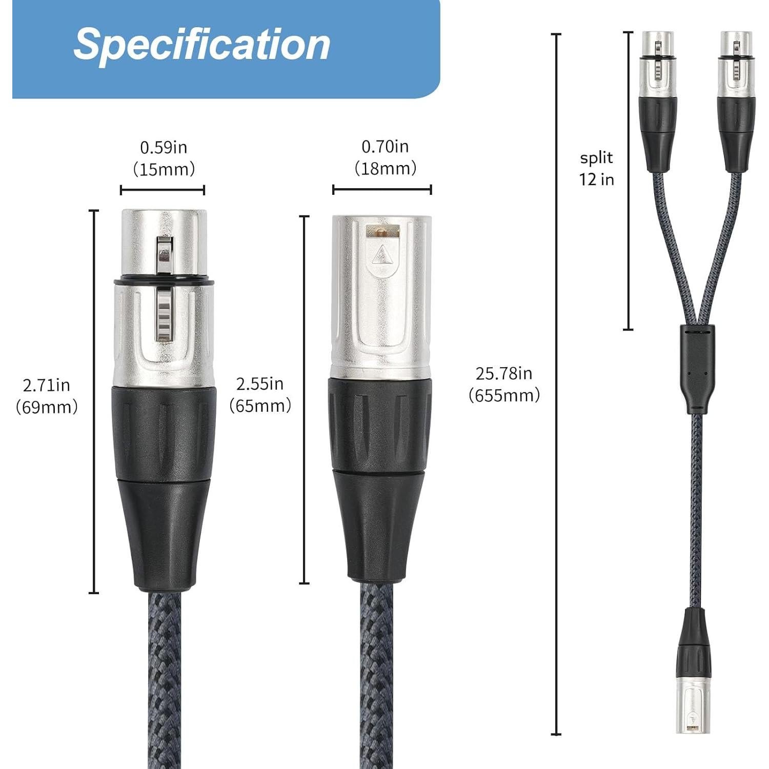 Cable Divisor XLR Devinal 2 Femenino a 1 Masculino 0.61 m
