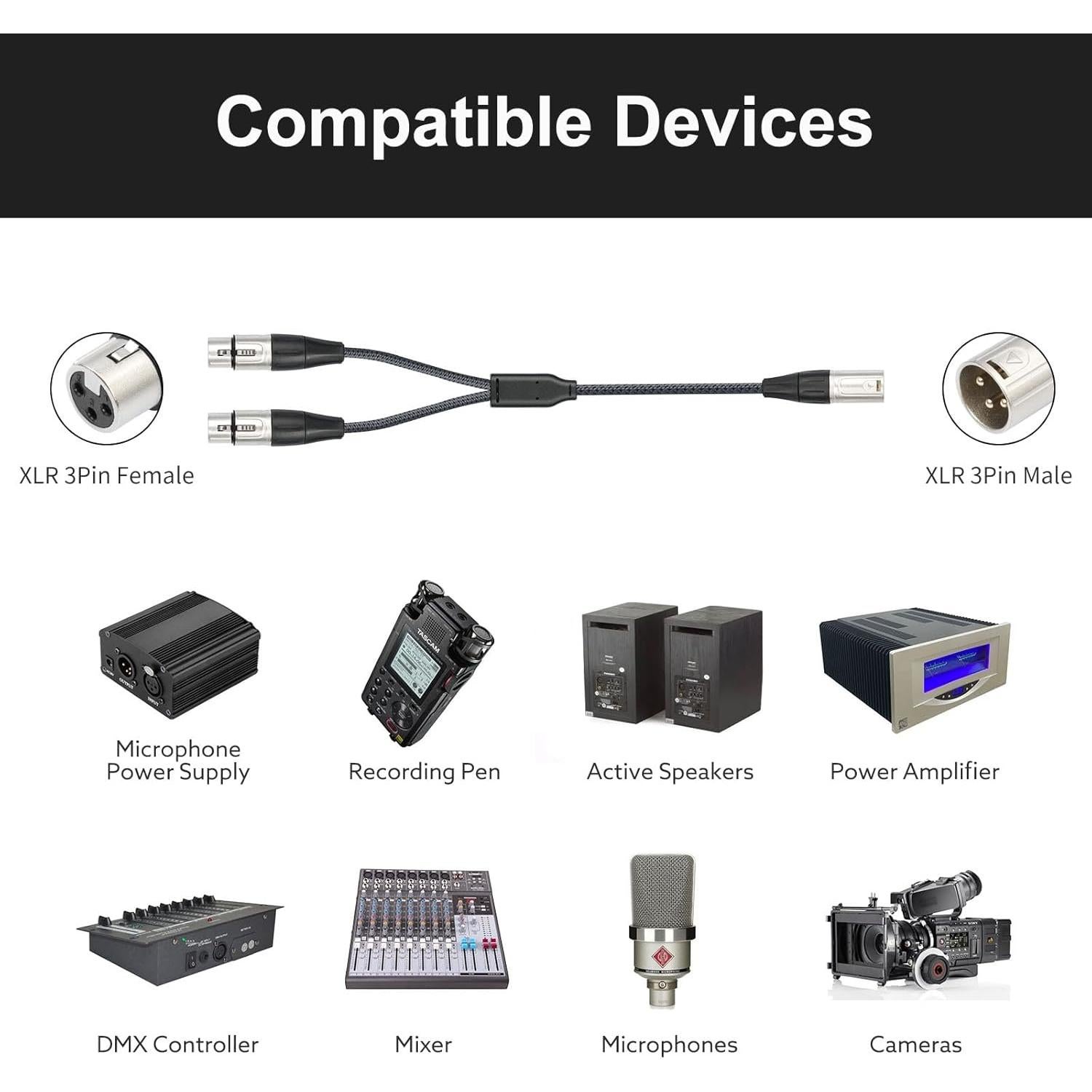 Cable Divisor XLR Devinal 2 Femenino a 1 Masculino 0.61 m